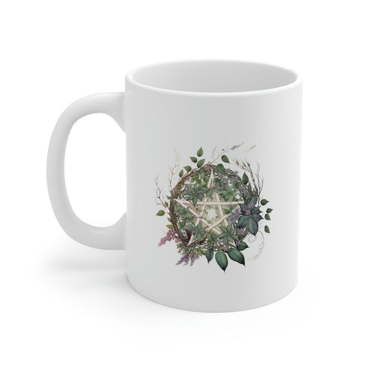 Flowers Pentagram Watercolor Ceramic Mug 11oz