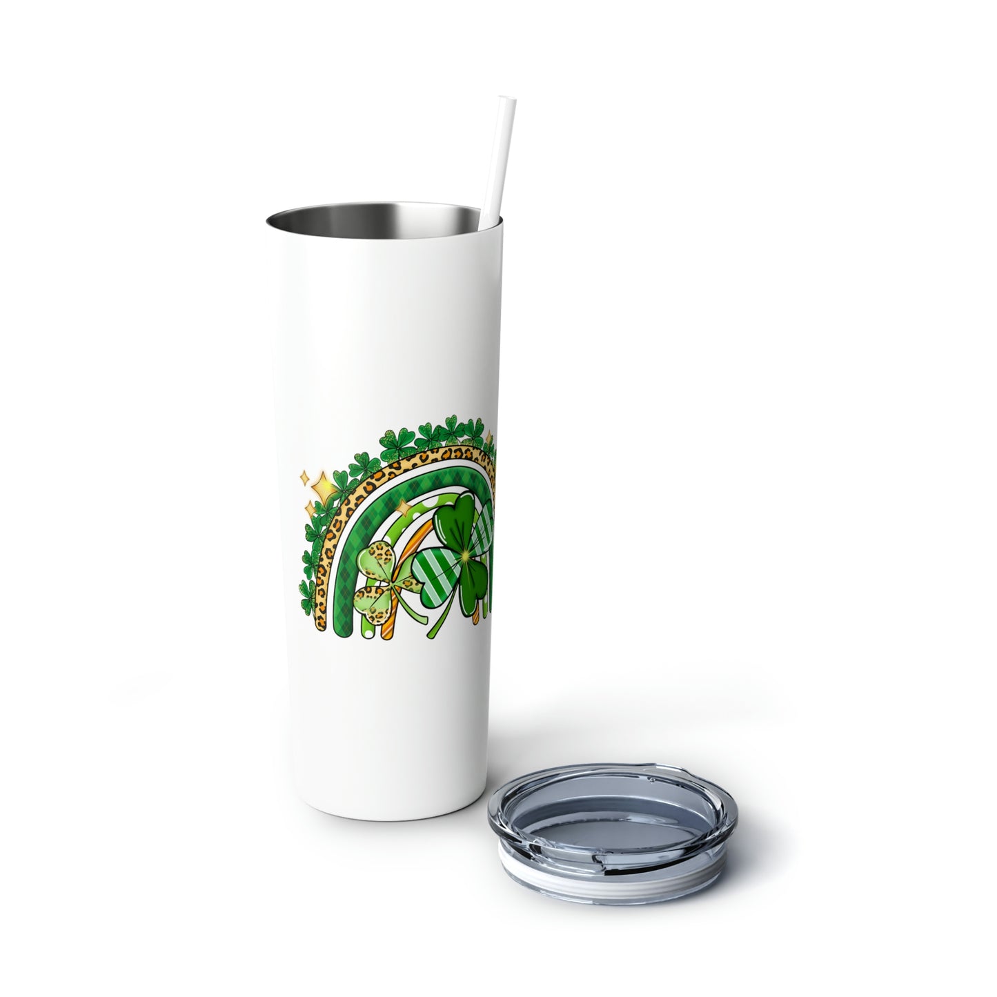 St. Patrick's Day Rainbow Skinny Steel Tumbler with Straw, 20oz