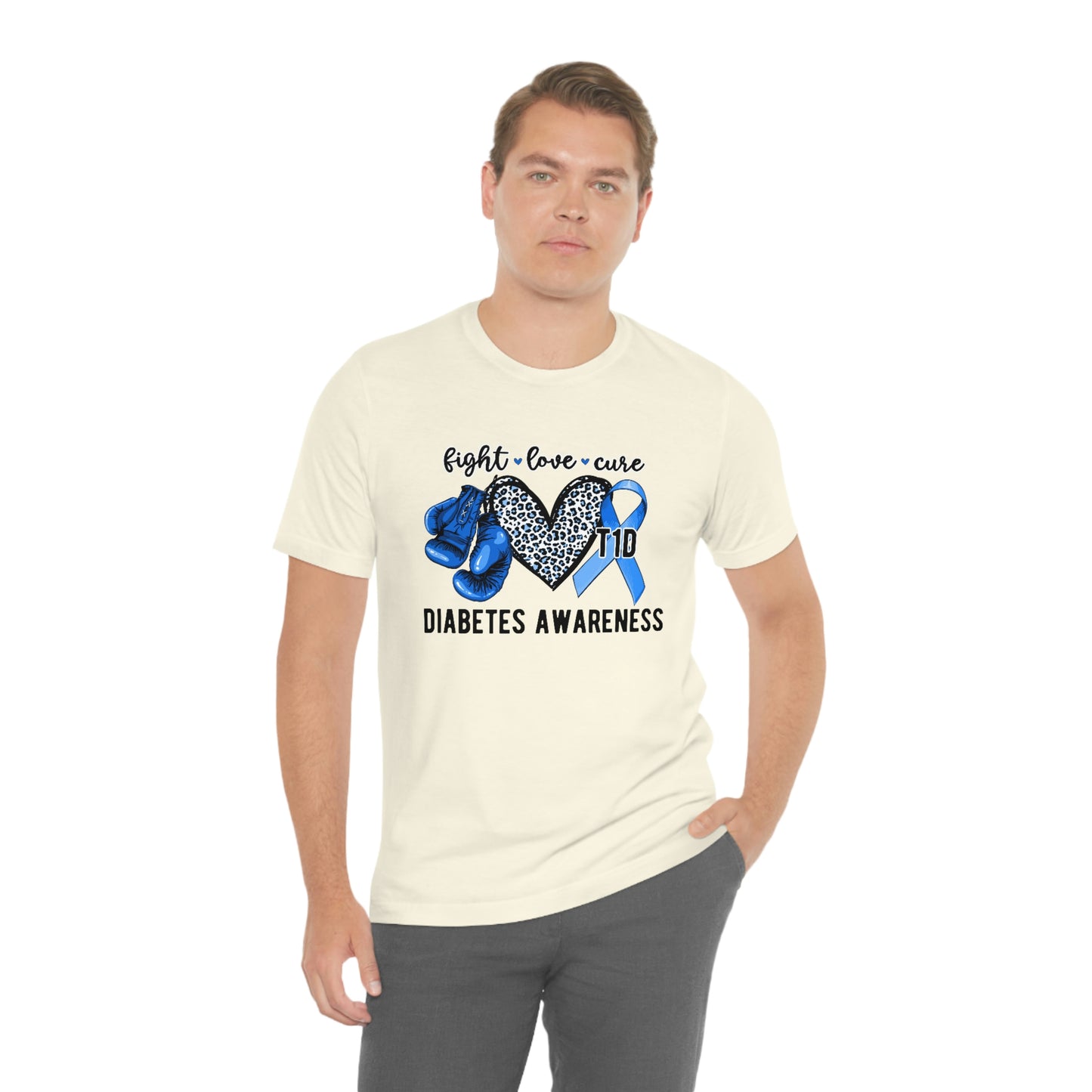 Fight Love Cure T1D Diabetes Awareness Print Unisex Jersey Short Sleeve Tee