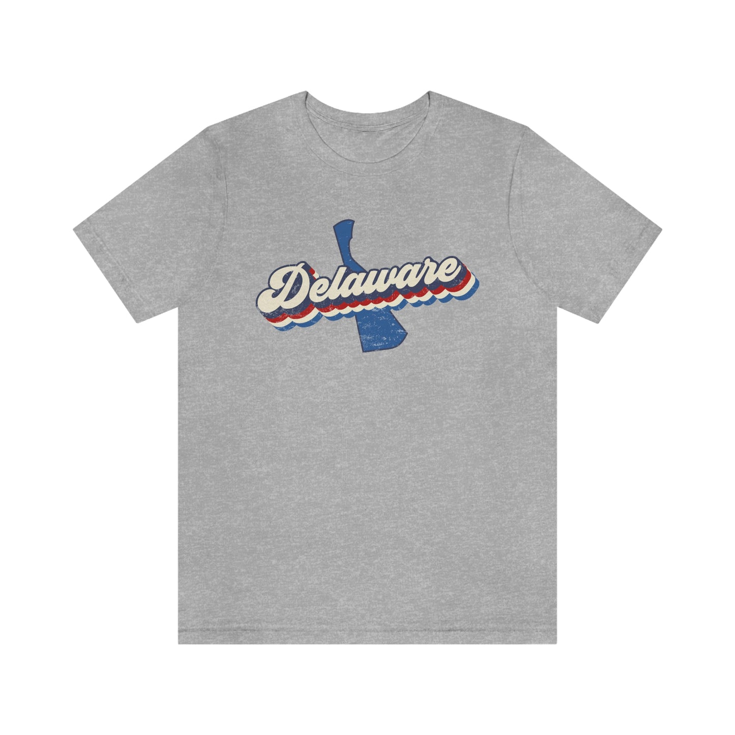 Delaware Script Red White Blue on Blue Delaware Short Sleeve T-shirt