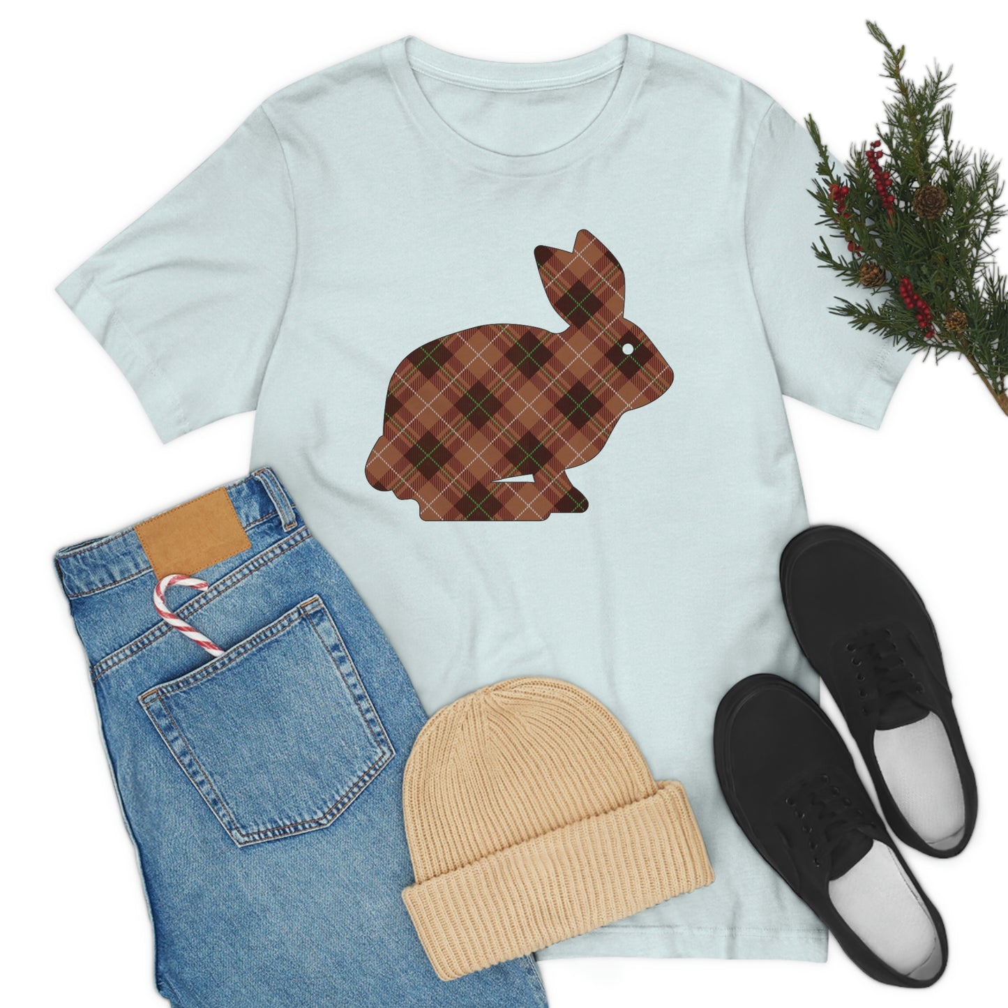 Brown Plaid Bunny Unisex Jersey Short Sleeve Tee