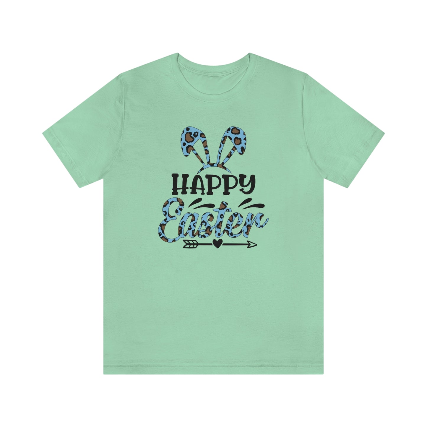 Happy Easter Bunny Ears Blue Leopard Print Unisex Jersey Short Sleeve Tee