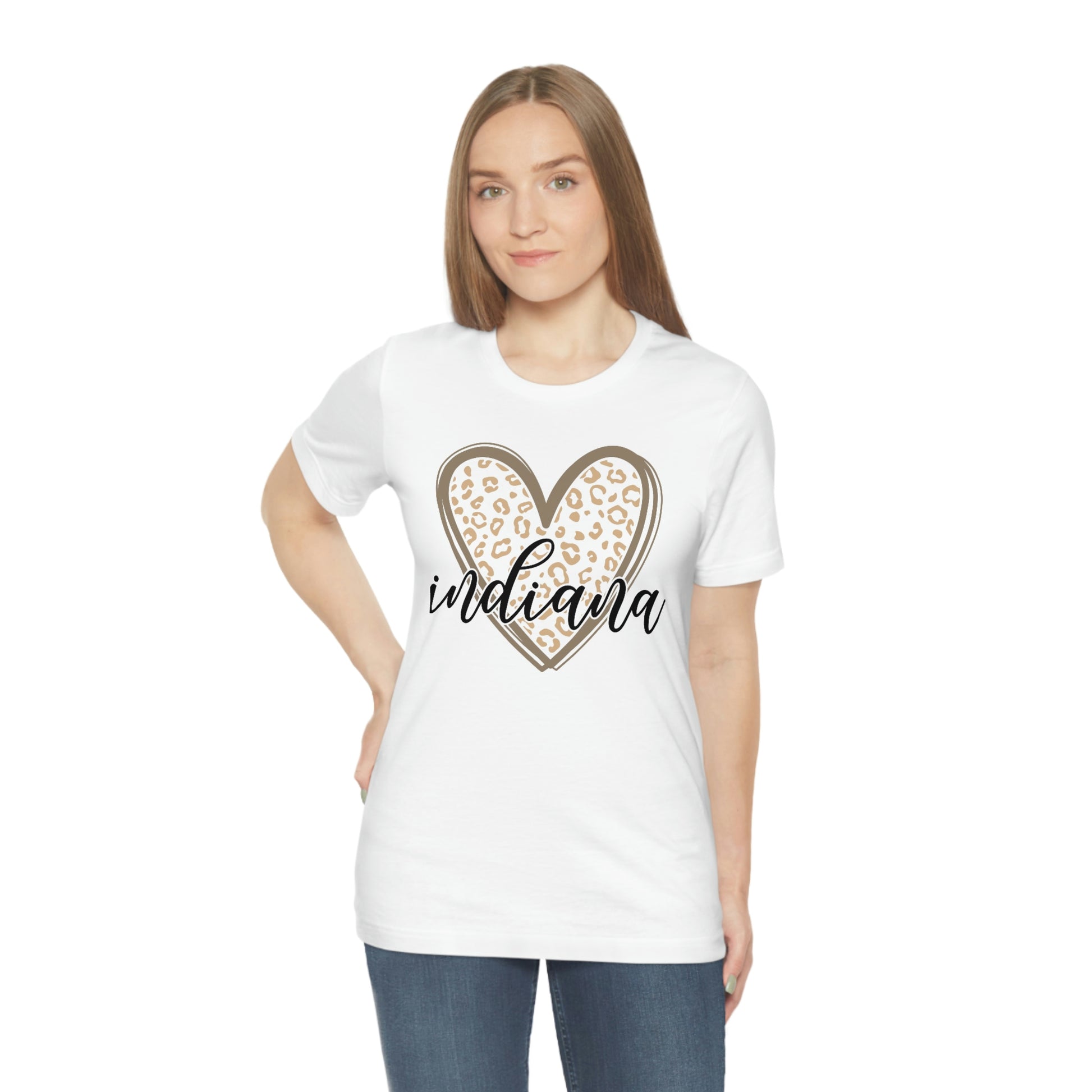 Indiana Gold Leopard Heart Black Script Short Sleeve T-shirt