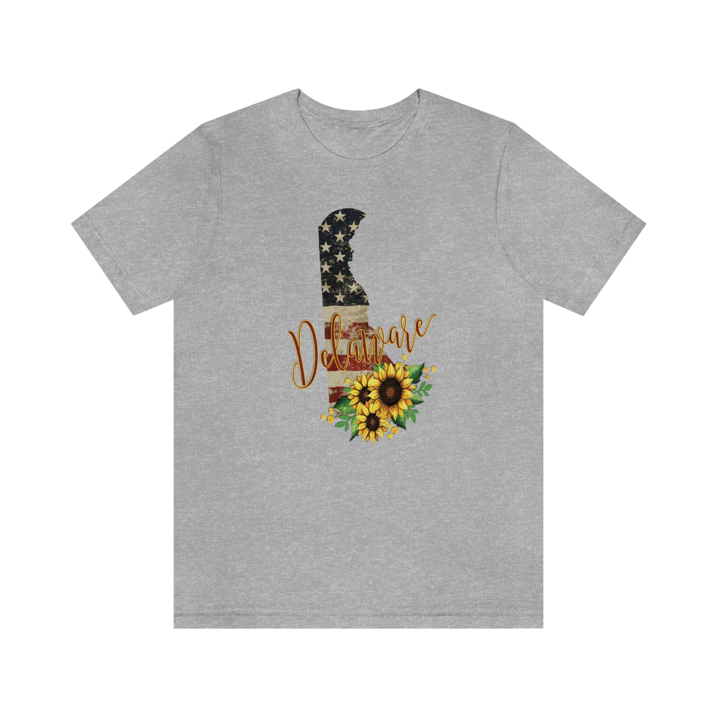 Delaware Flag Design with Sunflower Short Sleeve T-shirt