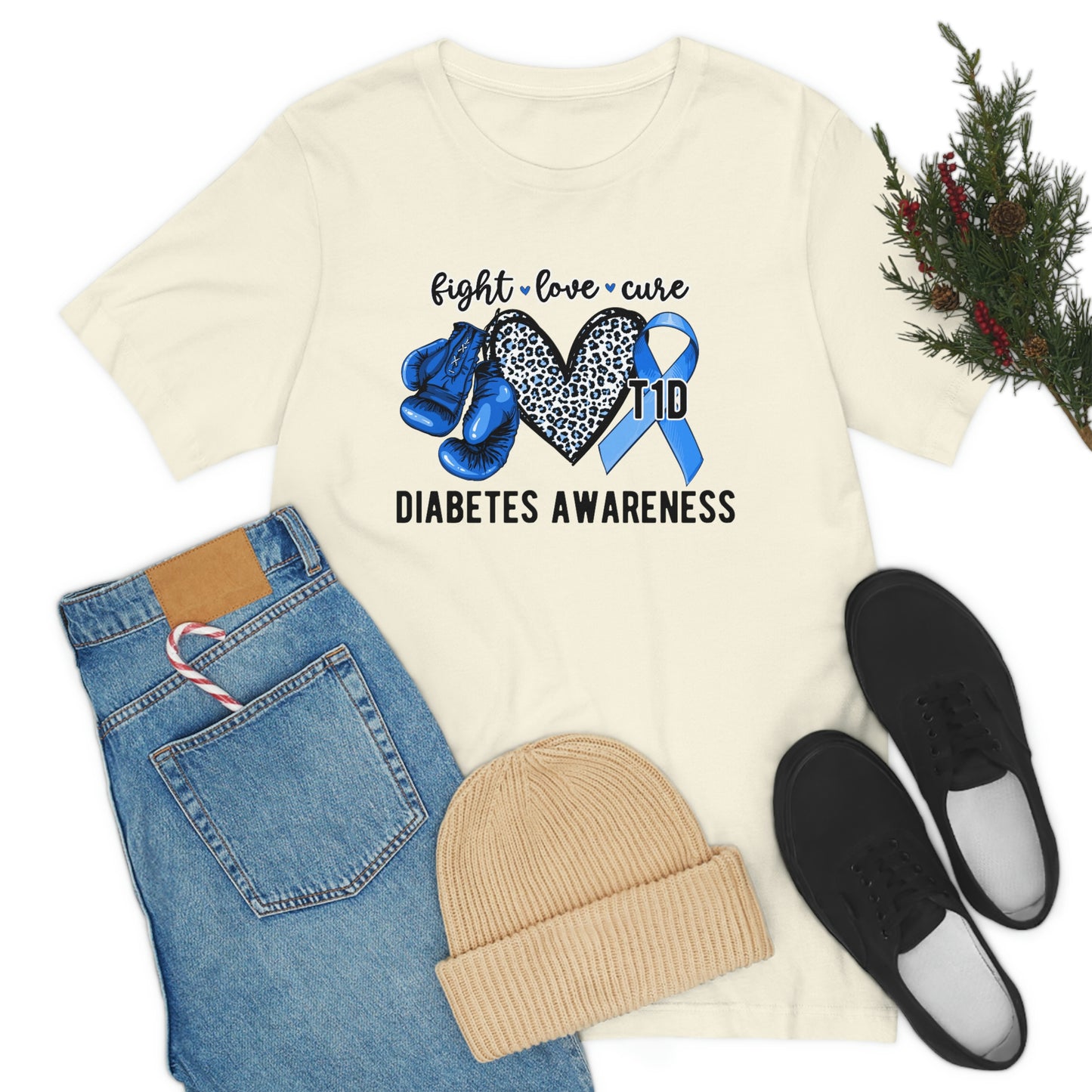 Fight Love Cure T1D Diabetes Awareness Print Unisex Jersey Short Sleeve Tee