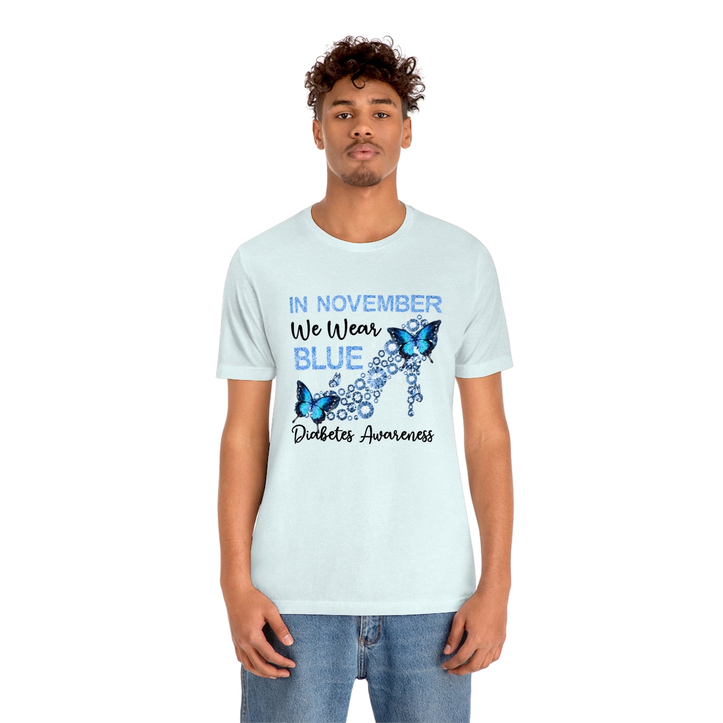 In November We Wear Blue Diabetes Awareness Print Unisex Jersey Short Sleeve Tee