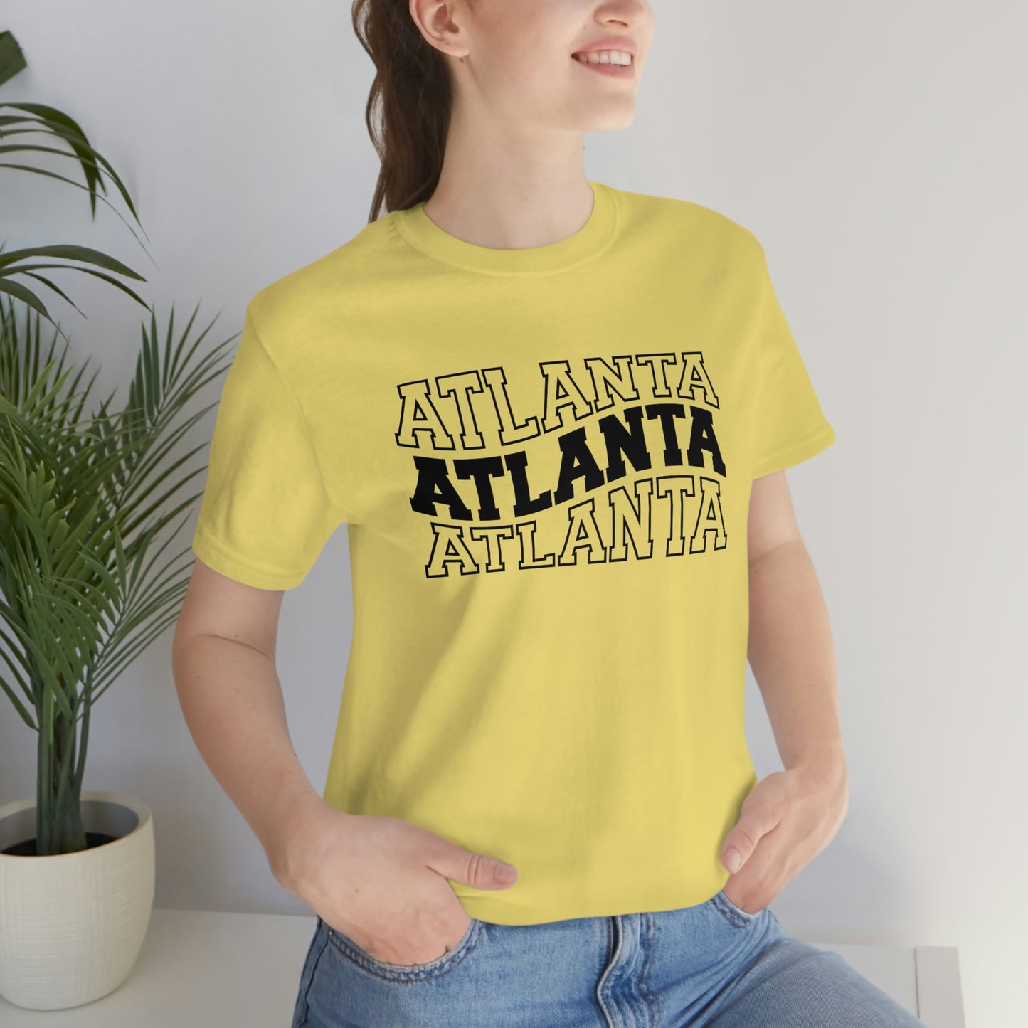 Atlanta Georgia Varsity Letters Wavy Short Sleeve T-shirt