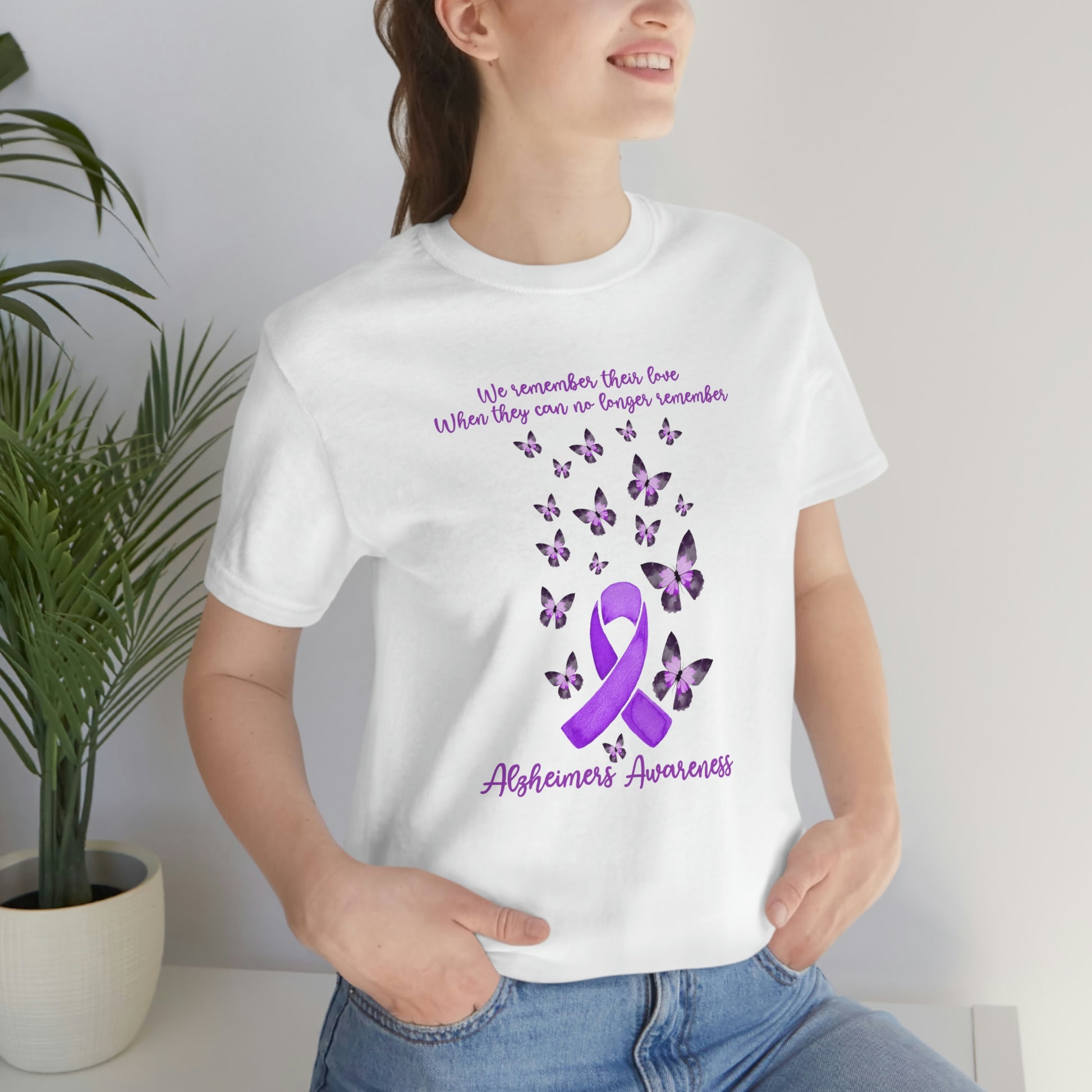 We Remember Their Love When They Can No Longer Remember Alzheimer's Awareness Print Unisex Jersey Short Sleeve Tee