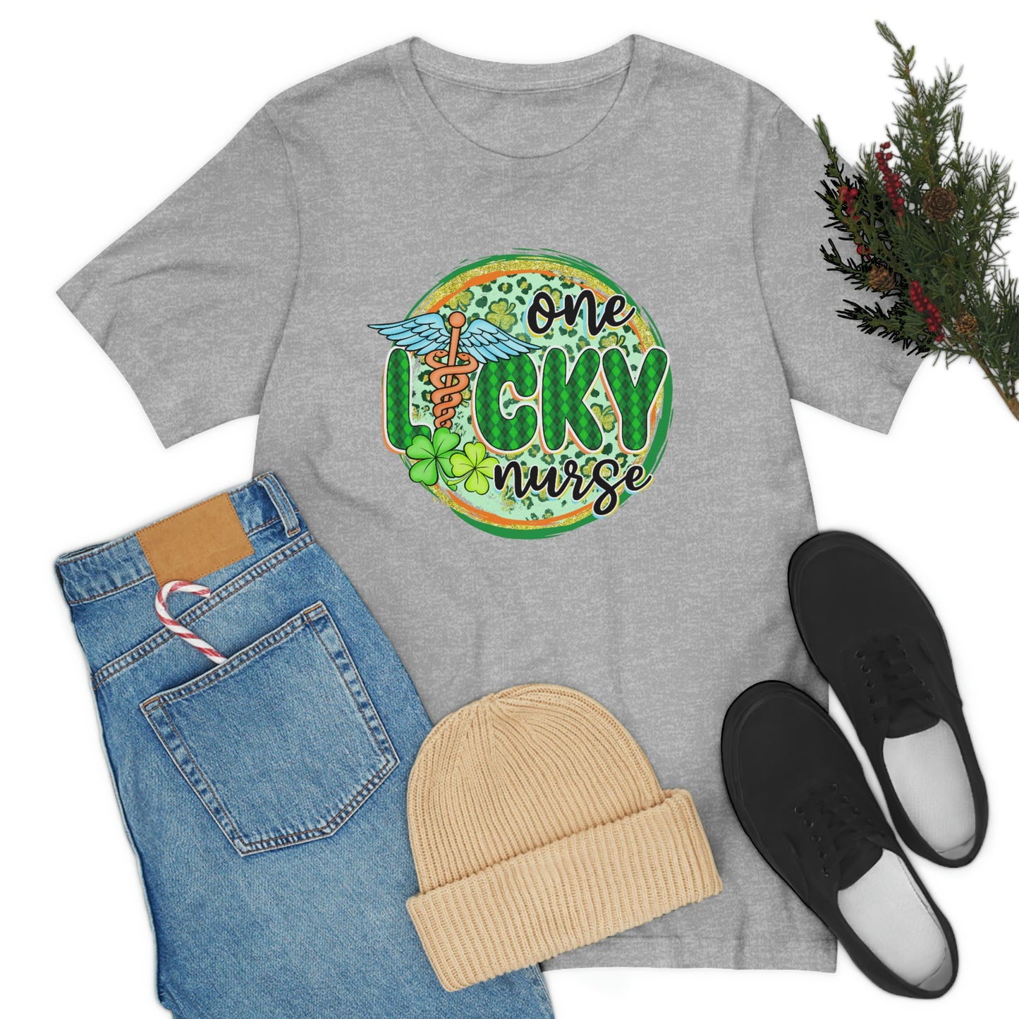 One Lucky Nurse Caduceus St. Patrick's Day Unisex Jersey Short Sleeve Tee