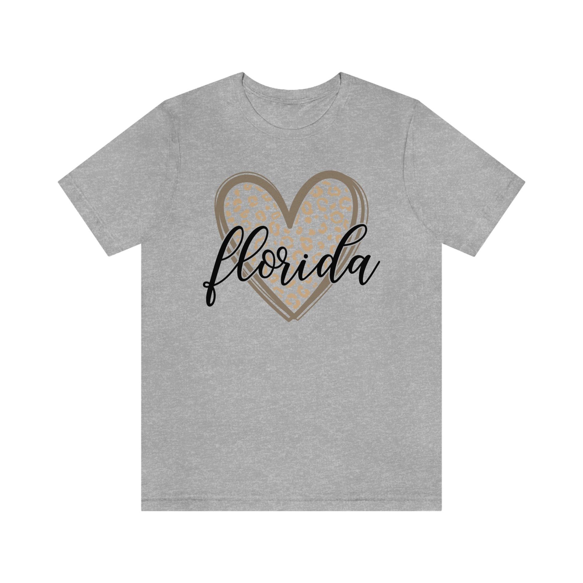 Florida Heart Gold Leopard Print With Black Script Short Sleeve T-shirt