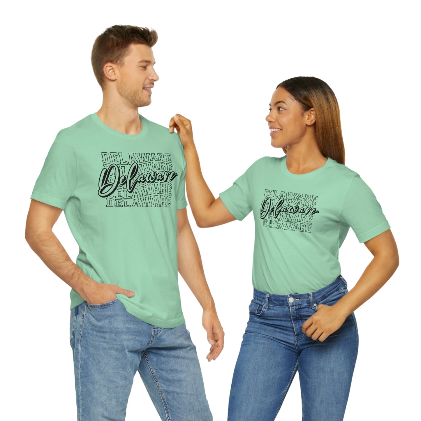 Delaware in Varsity Letters with Script Short Sleeve T-shirt