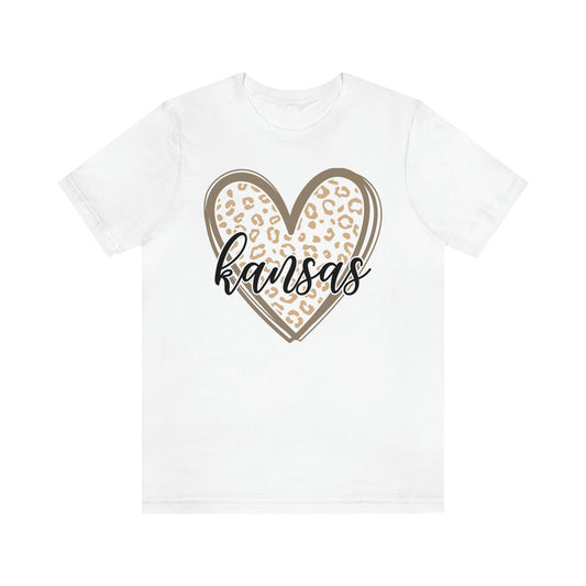 Kansas Gold Leopard Heart Black Script Short Sleeve T-shirt