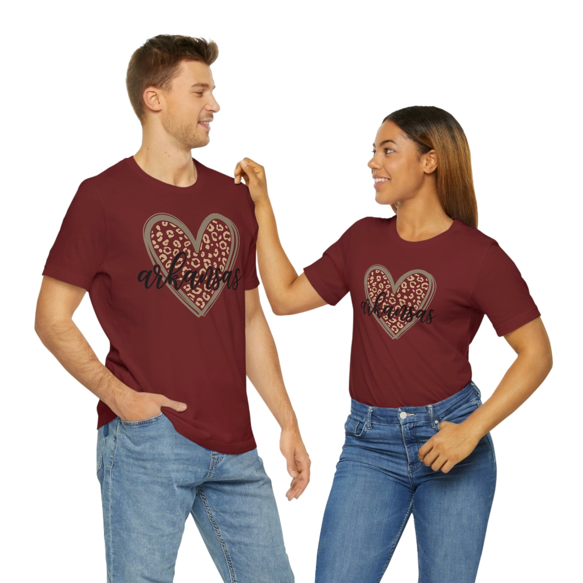 Arkansas Heart Leopard Print US Flag Unisex Jersey Short Sleeve Tee Tshirt T-shirt