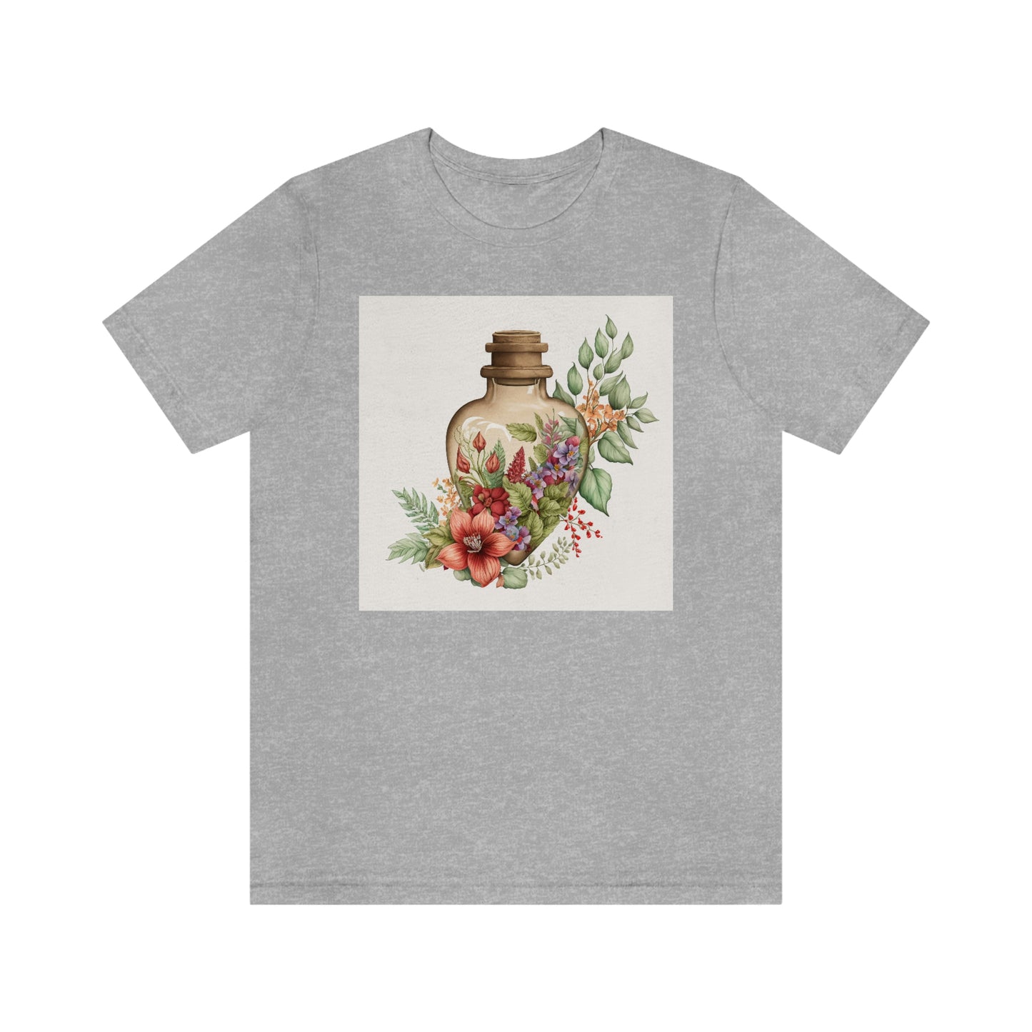 Vintage Bottle Floral Unisex Jersey Short Sleeve Tee