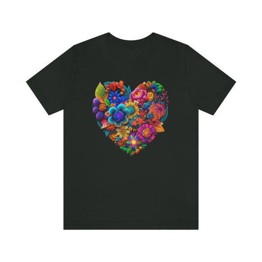 Bright Floral Heart Unisex Jersey Short Sleeve Tee