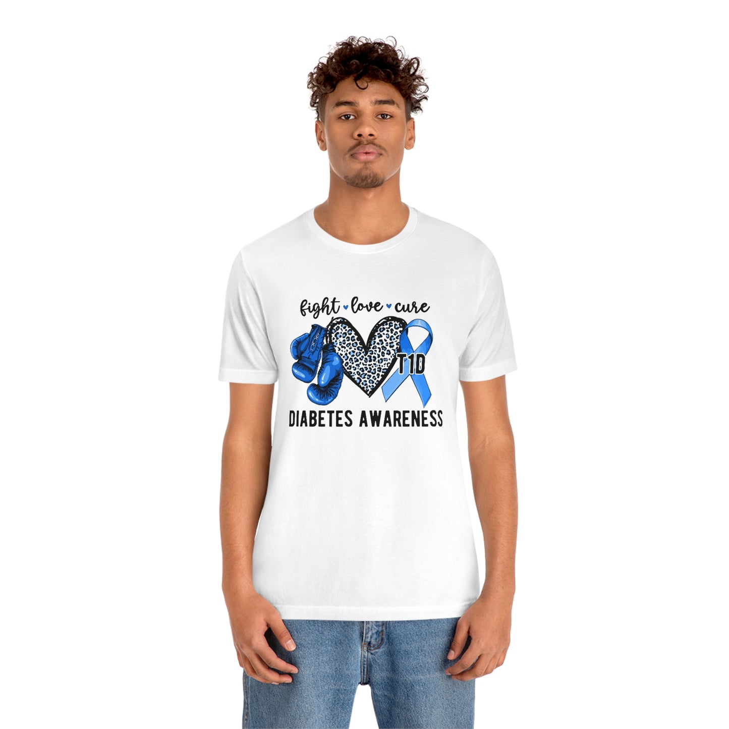 Fight Love Cure T1D Diabetes Awareness Print Unisex Jersey Short Sleeve Tee