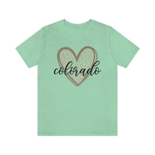 Colorado Heart Gold Leopard Print Unisex Jersey Short Sleeve Tee Tshirt T-shirt
