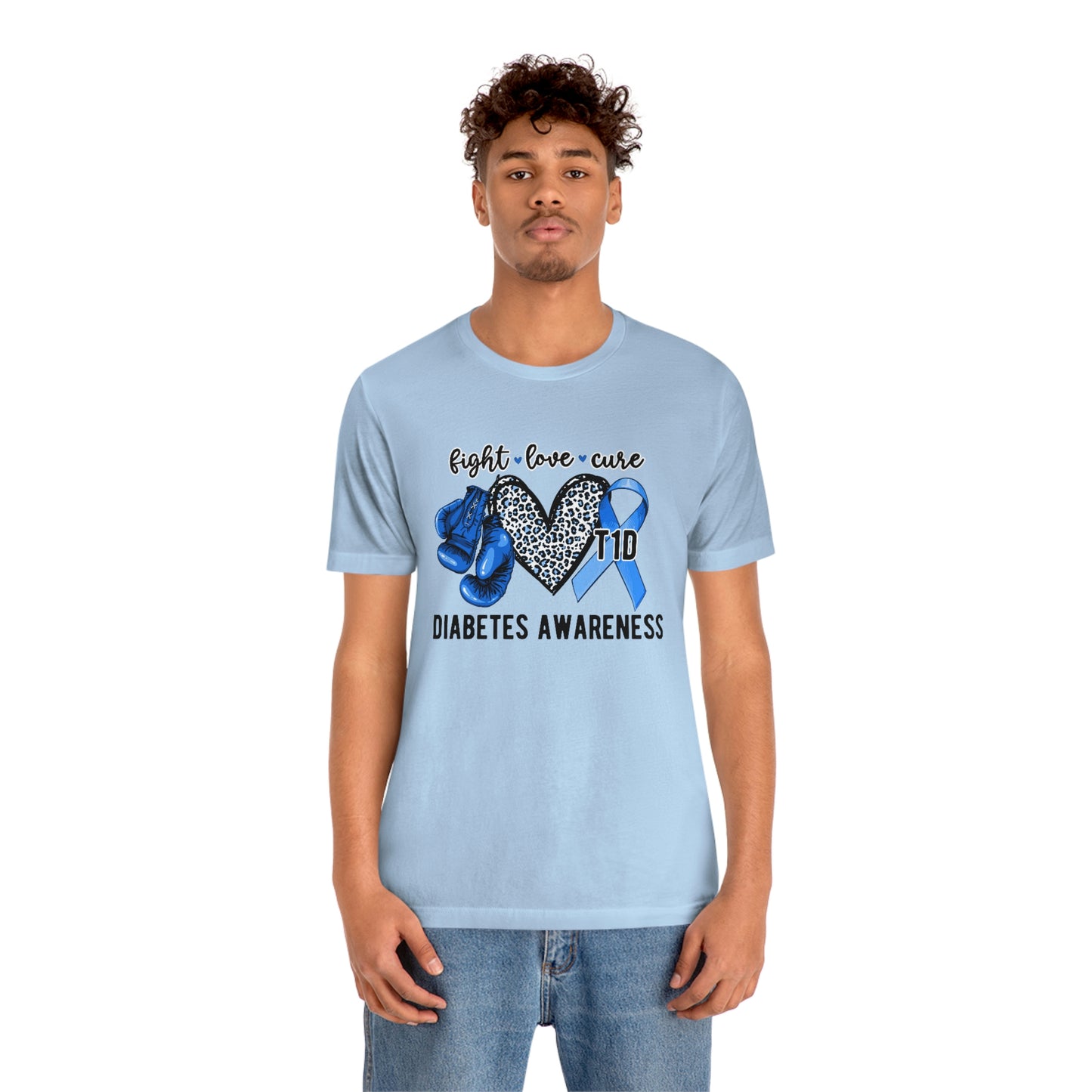 Fight Love Cure T1D Diabetes Awareness Print Unisex Jersey Short Sleeve Tee