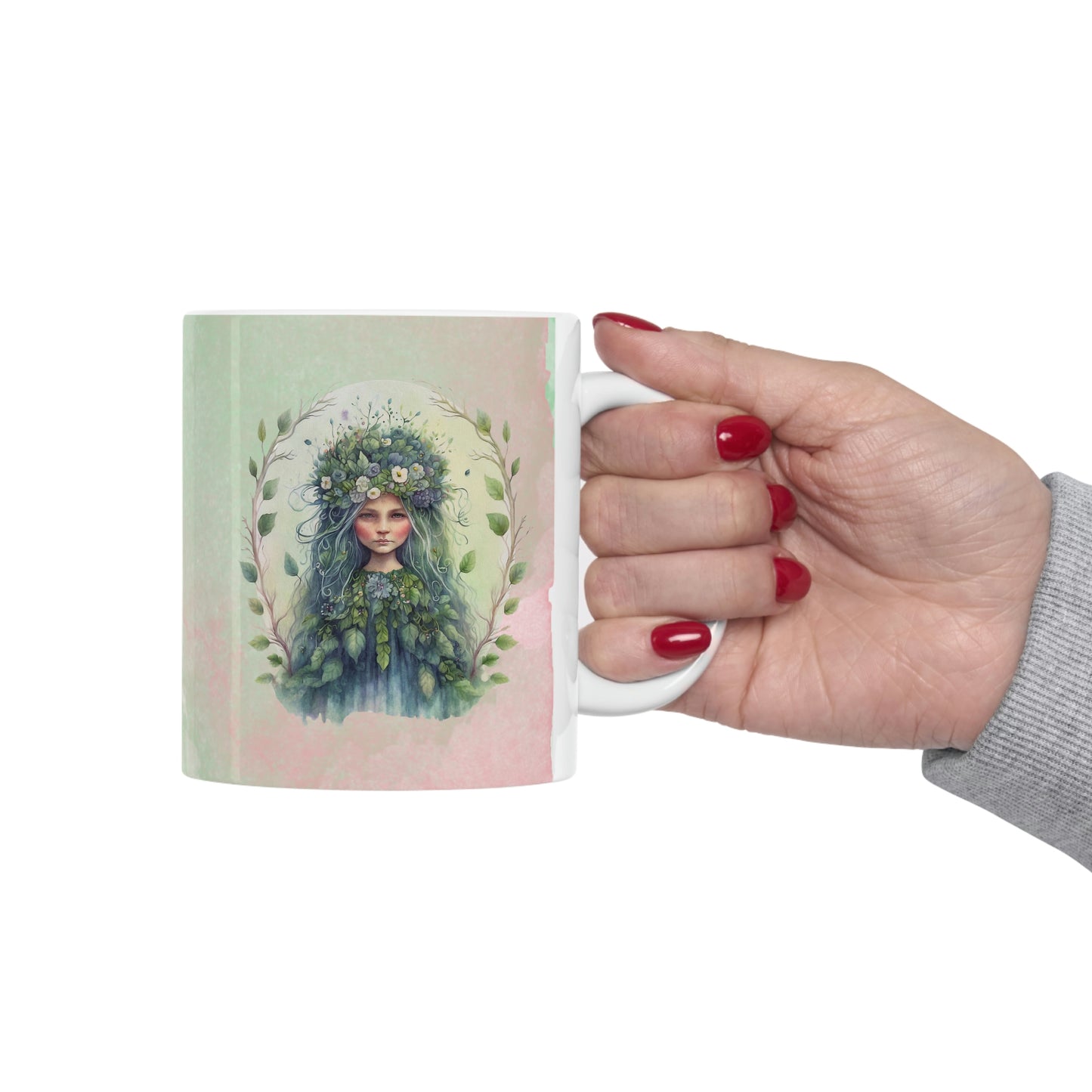 Girl in Flowers Watercolor Ceramic Mug 11oz