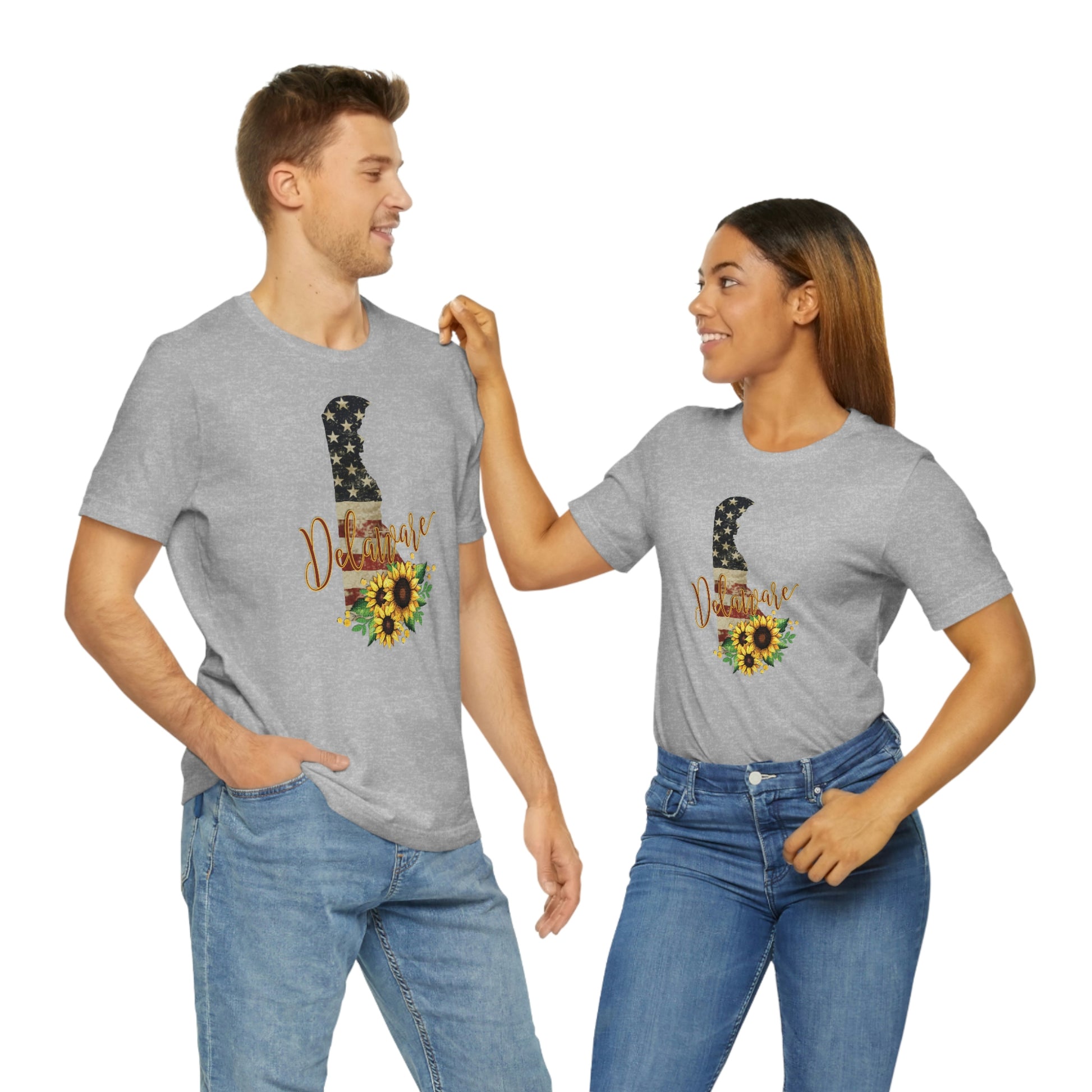 Delaware Flag Design with Sunflower Short Sleeve T-shirt