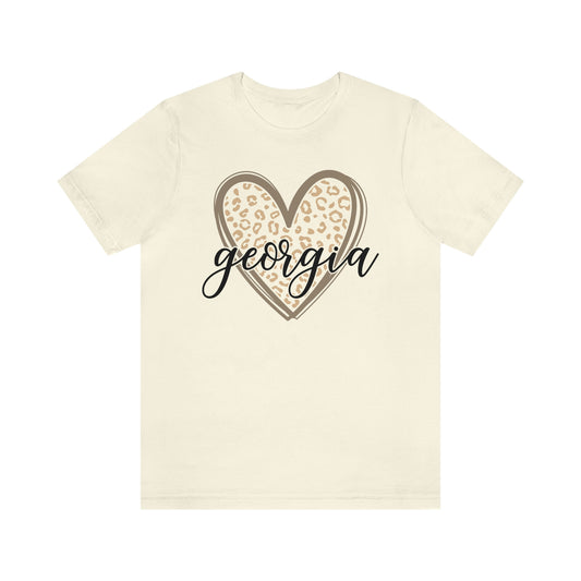Georgia Gold Leopard Heart Black Script Short Sleeve T-shirt