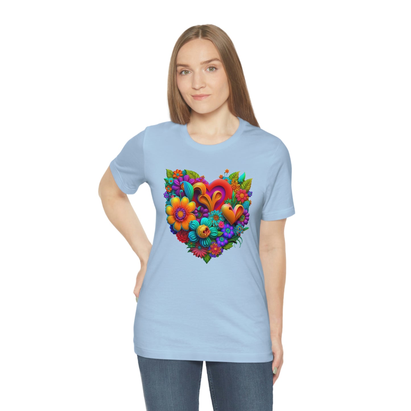 Bright Floral Heart Unisex Jersey Short Sleeve Tee