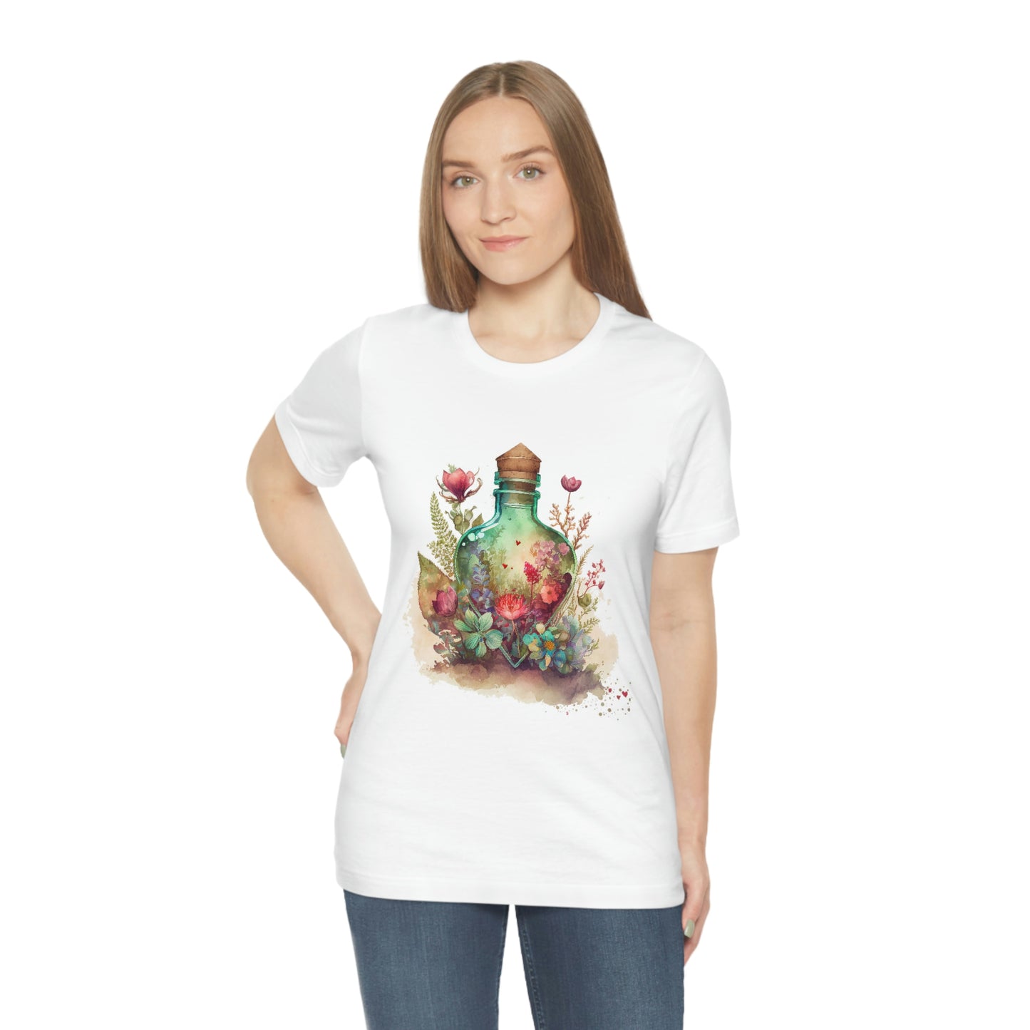 Vintage Bottle Floral Unisex Jersey Short Sleeve Tee