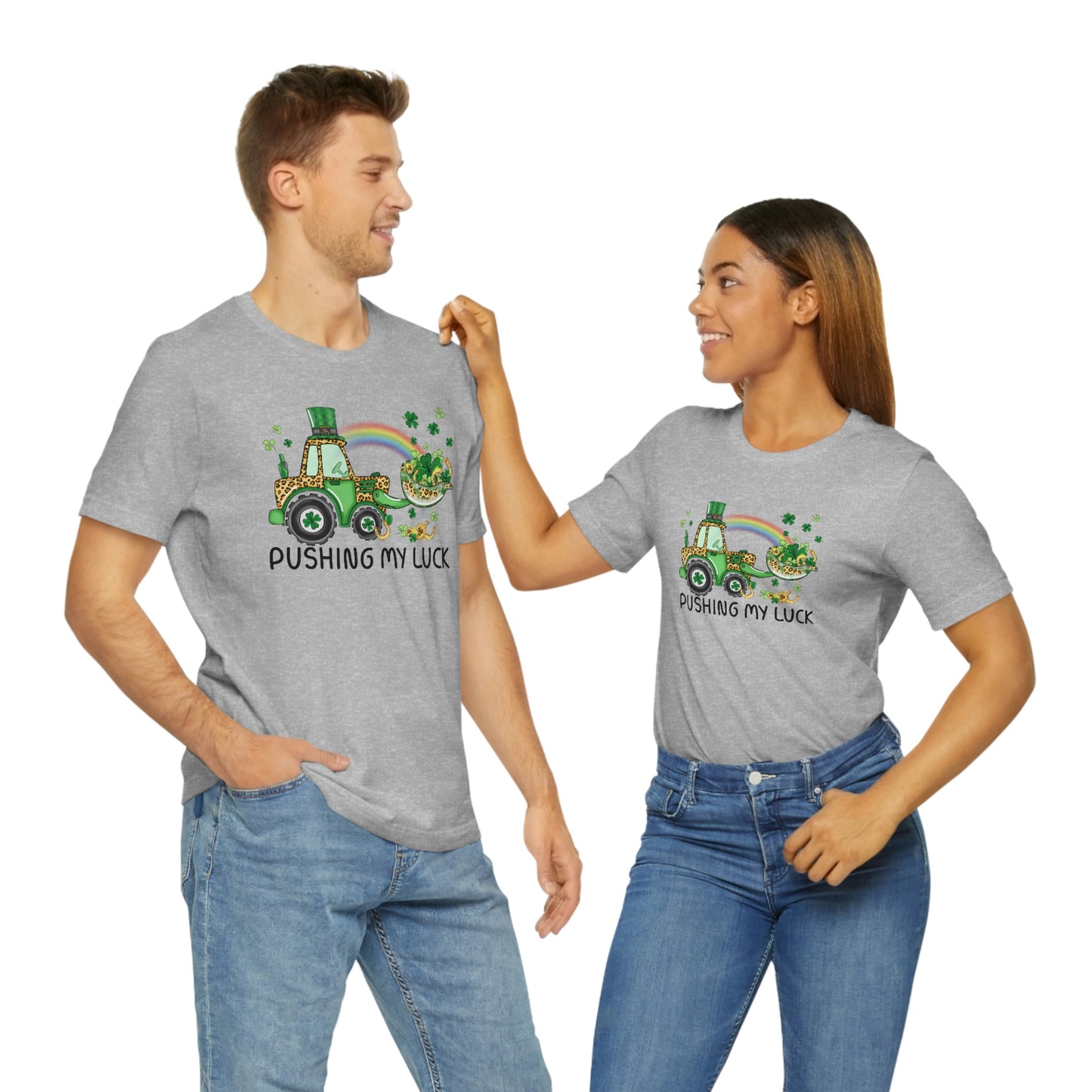 Pushing My Luck Rainbow Tractor St. Patrick's Day Unisex Jersey Short Sleeve Tee