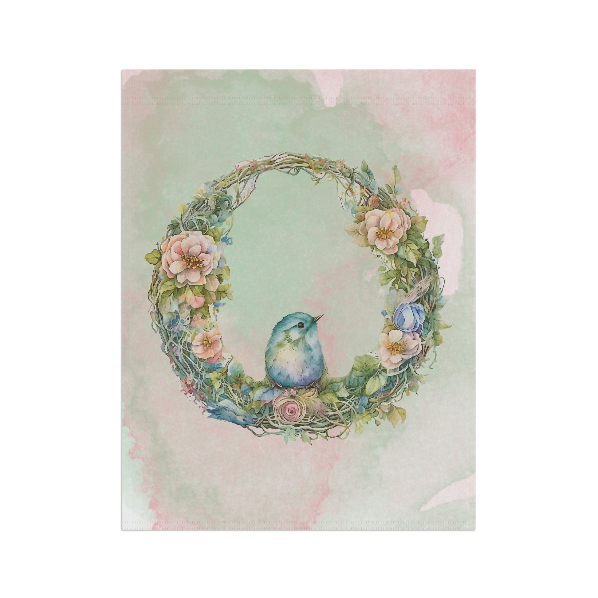 Bird in Wreath  Watercolor Garden & House Banner
