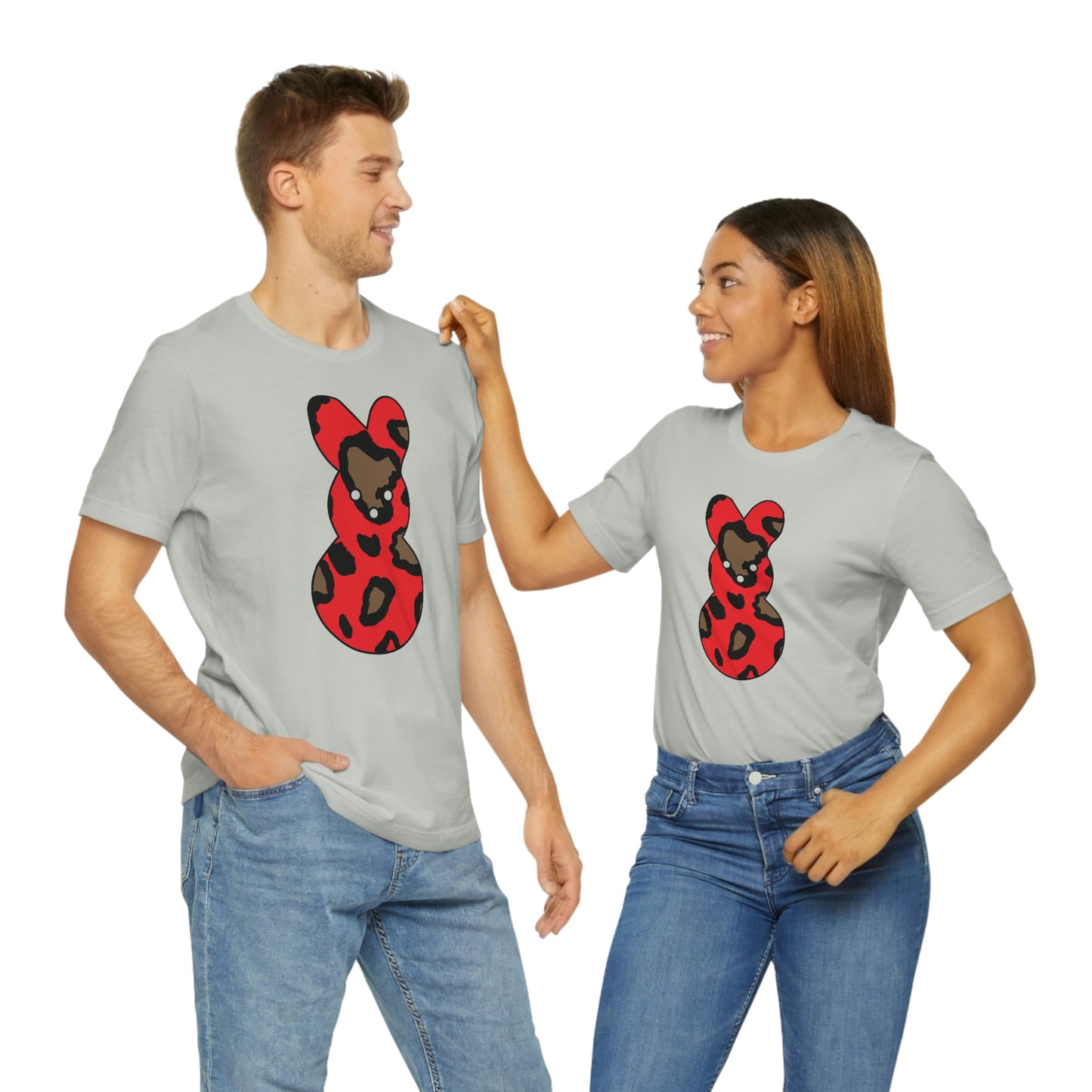 Red Leopard Print Bunny Easter Spring Print Unisex Jersey Short Sleeve Tee