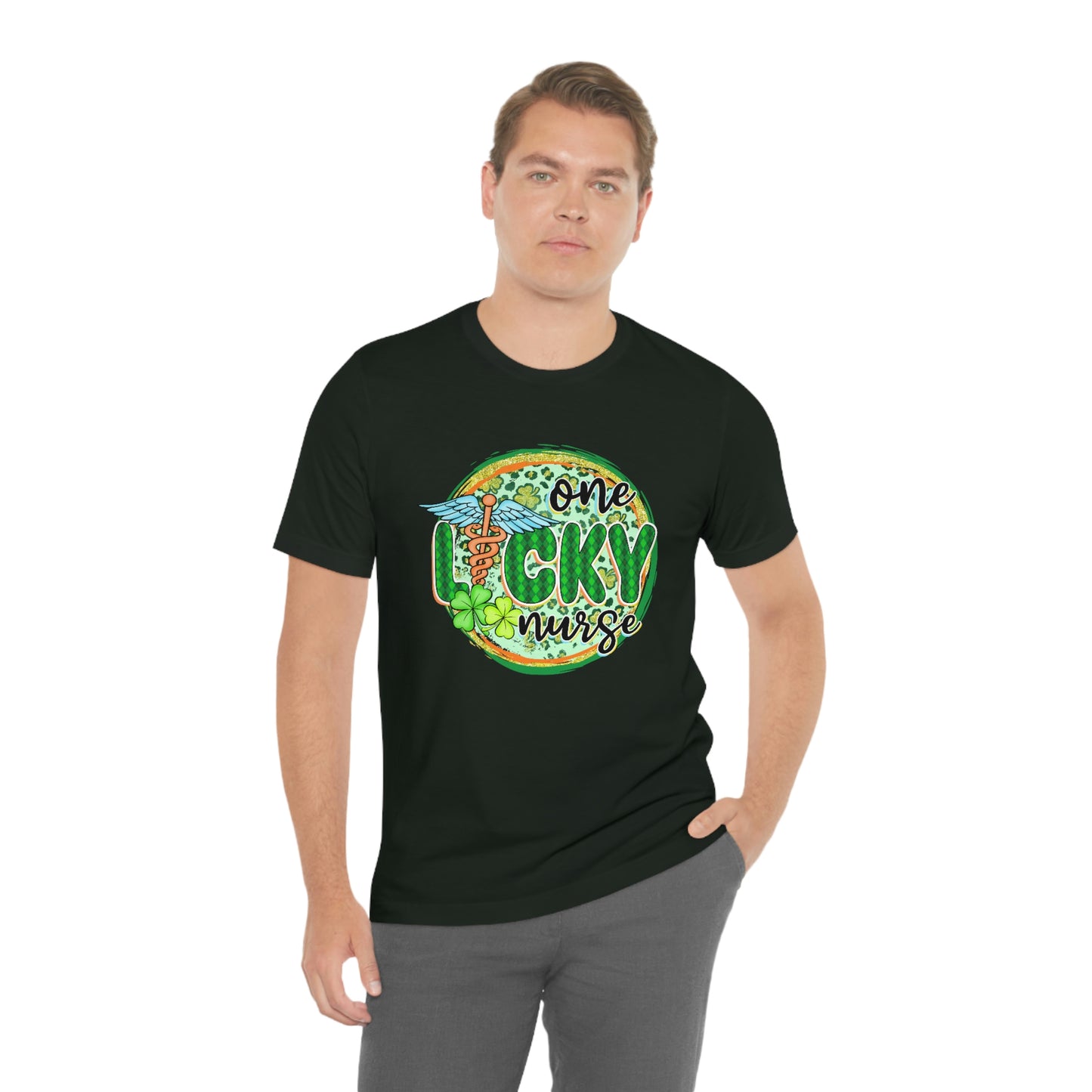 One Lucky Nurse Caduceus St. Patrick's Day Unisex Jersey Short Sleeve Tee