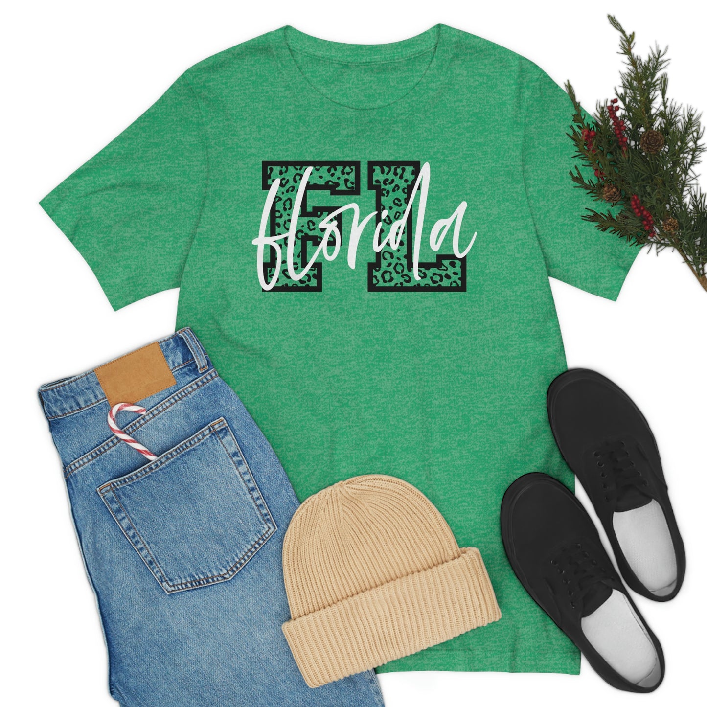 Florida FL Leopard Print With White Script Short Sleeve T-shirt
