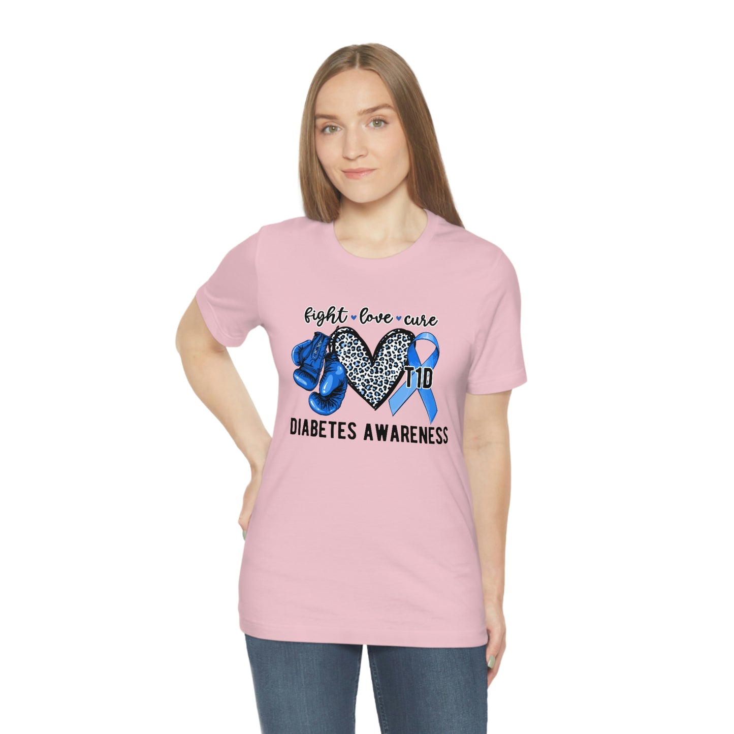 Fight Love Cure T1D Diabetes Awareness Print Unisex Jersey Short Sleeve Tee
