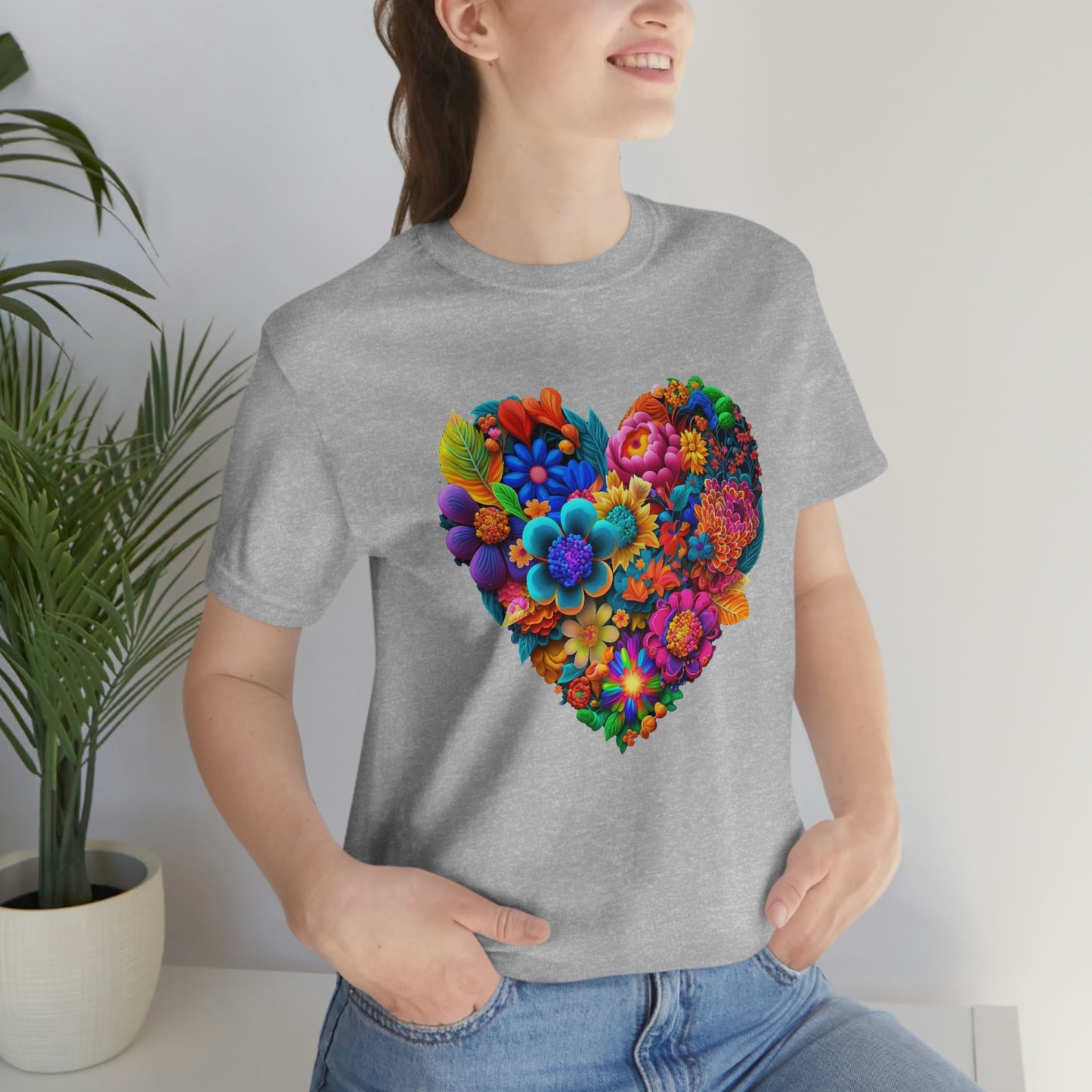 Bright Floral Heart Unisex Jersey Short Sleeve Tee