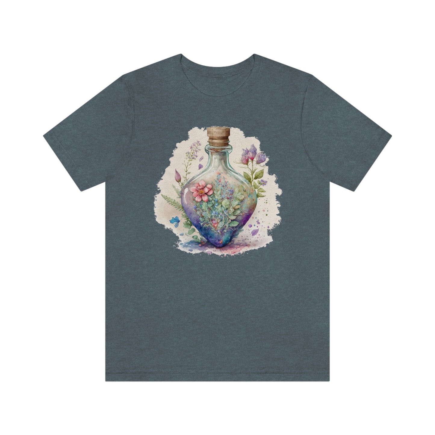 Vintage Bottle Floral Unisex Jersey Short Sleeve Tee