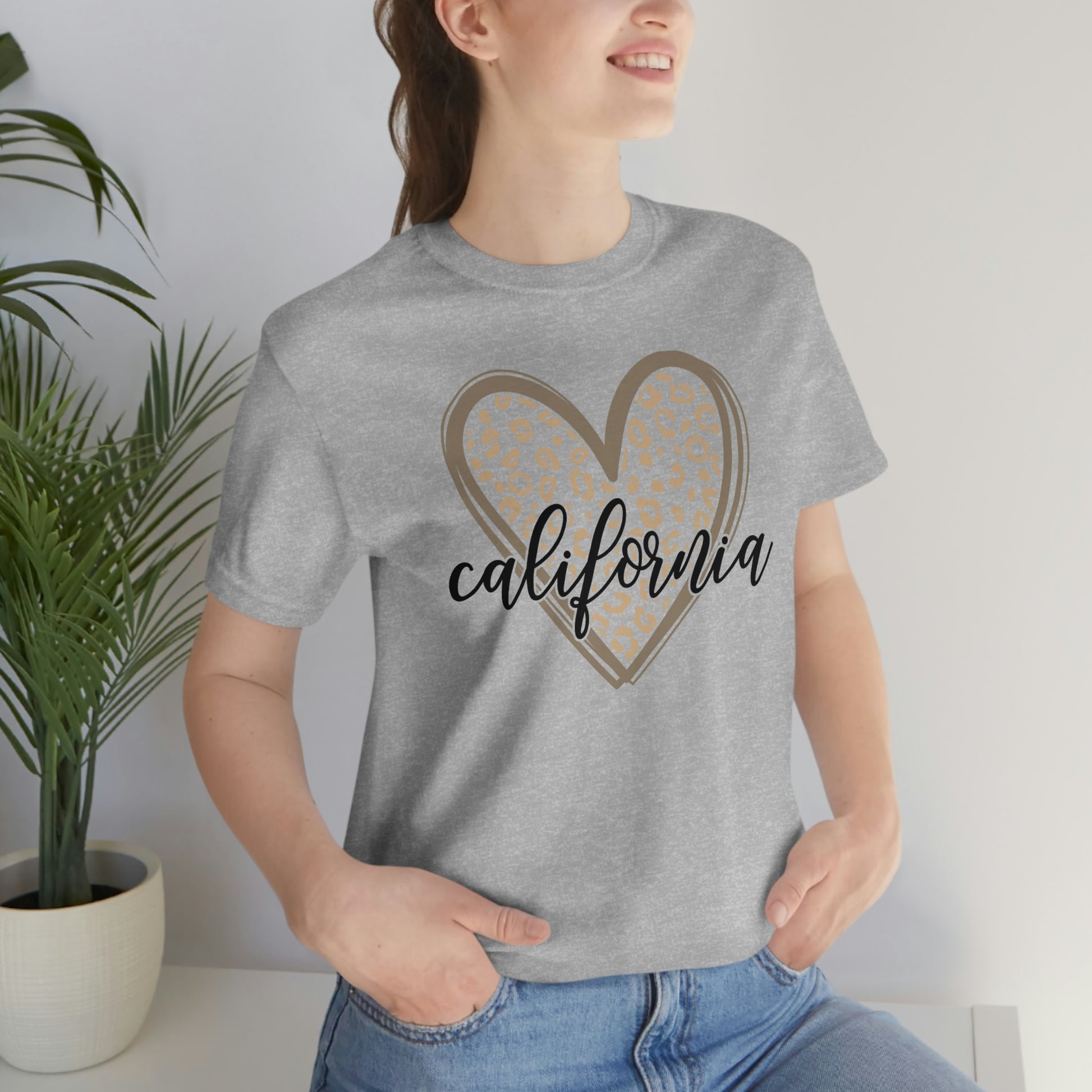 California Heart Gold Leopard Unisex Jersey Short Sleeve Tee Tshirt T-shirt