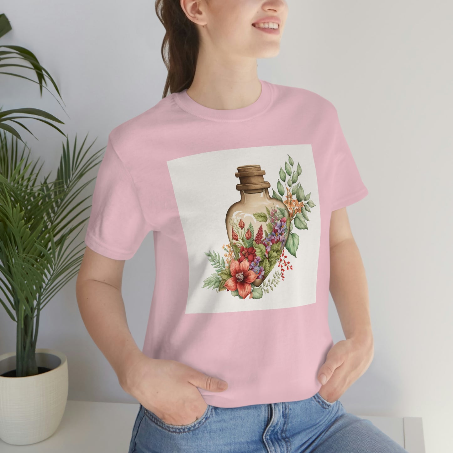 Vintage Bottle Floral Unisex Jersey Short Sleeve Tee