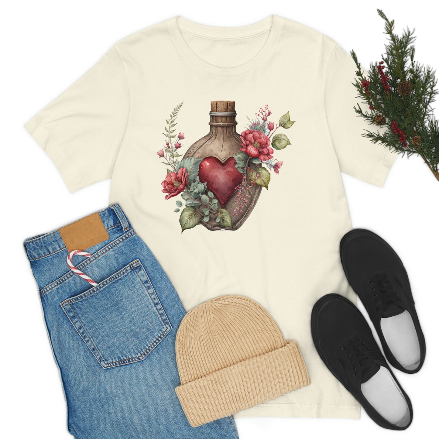 Vintage Bottle Floral Unisex Jersey Short Sleeve Tee