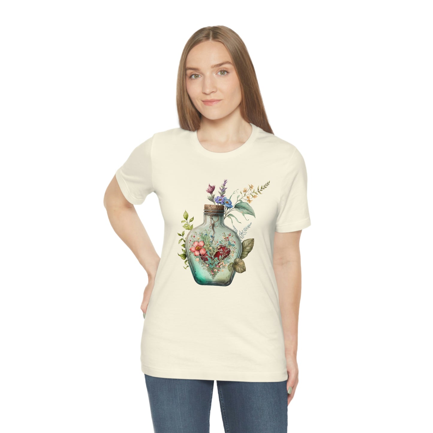 Vintage Bottle Floral Unisex Jersey Short Sleeve Tee
