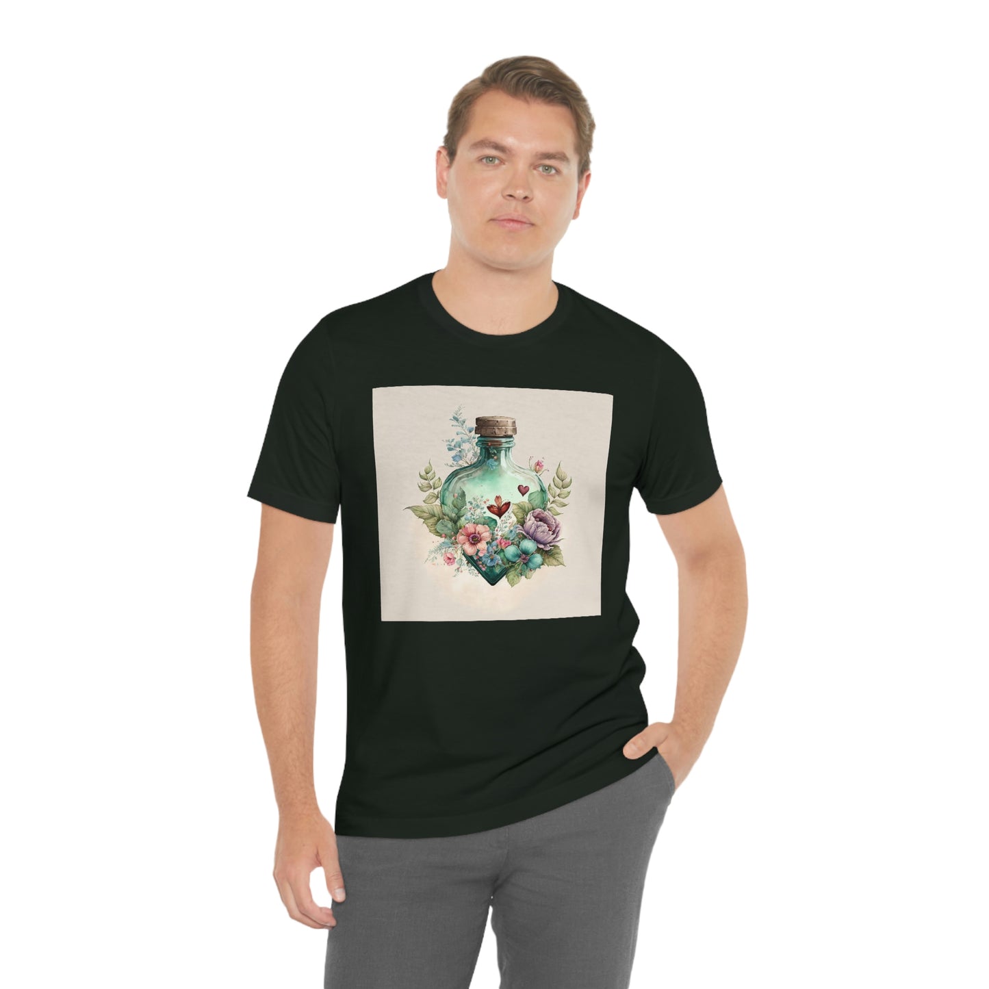 Vintage Bottle Floral Unisex Jersey Short Sleeve Tee