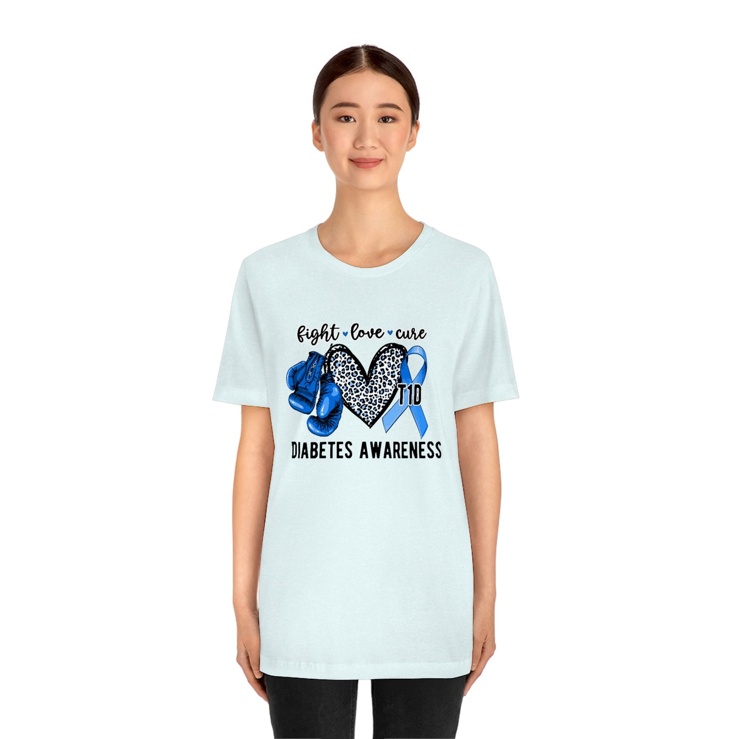 Fight Love Cure T1D Diabetes Awareness Print Unisex Jersey Short Sleeve Tee