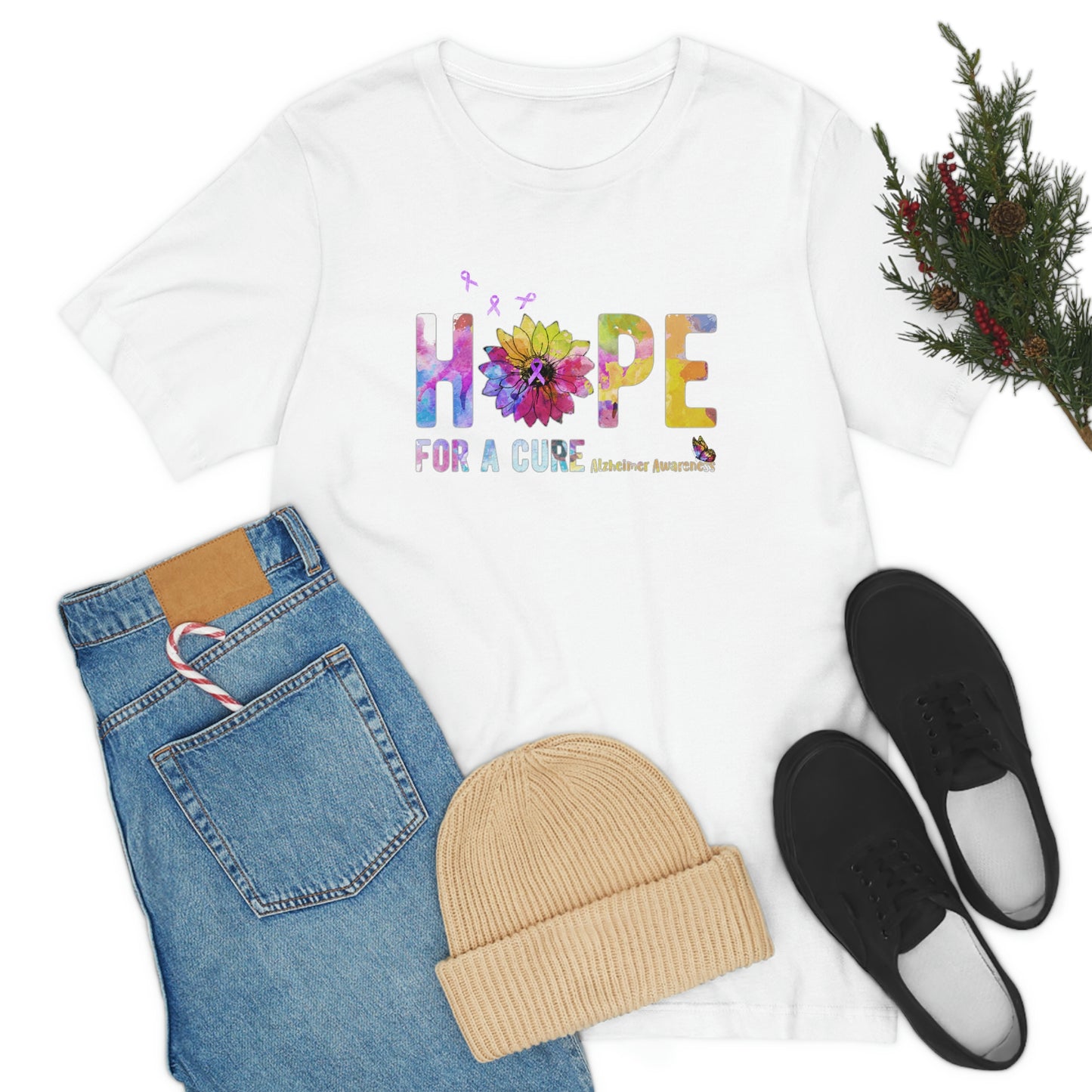 Hope For a Cure Alzheimer's Print Unisex Jersey Short Sleeve Tee