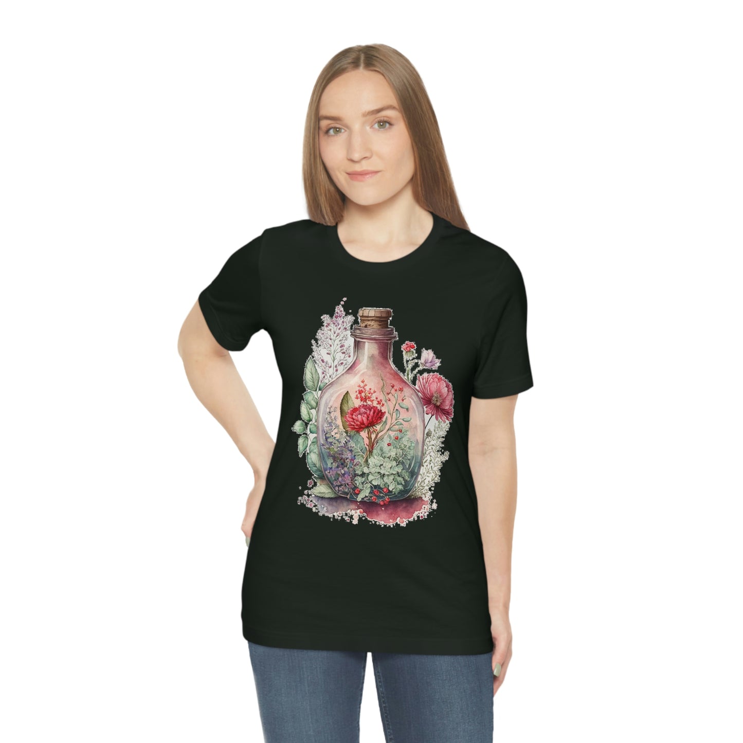 Vintage Bottle Floral Unisex Jersey Short Sleeve Tee