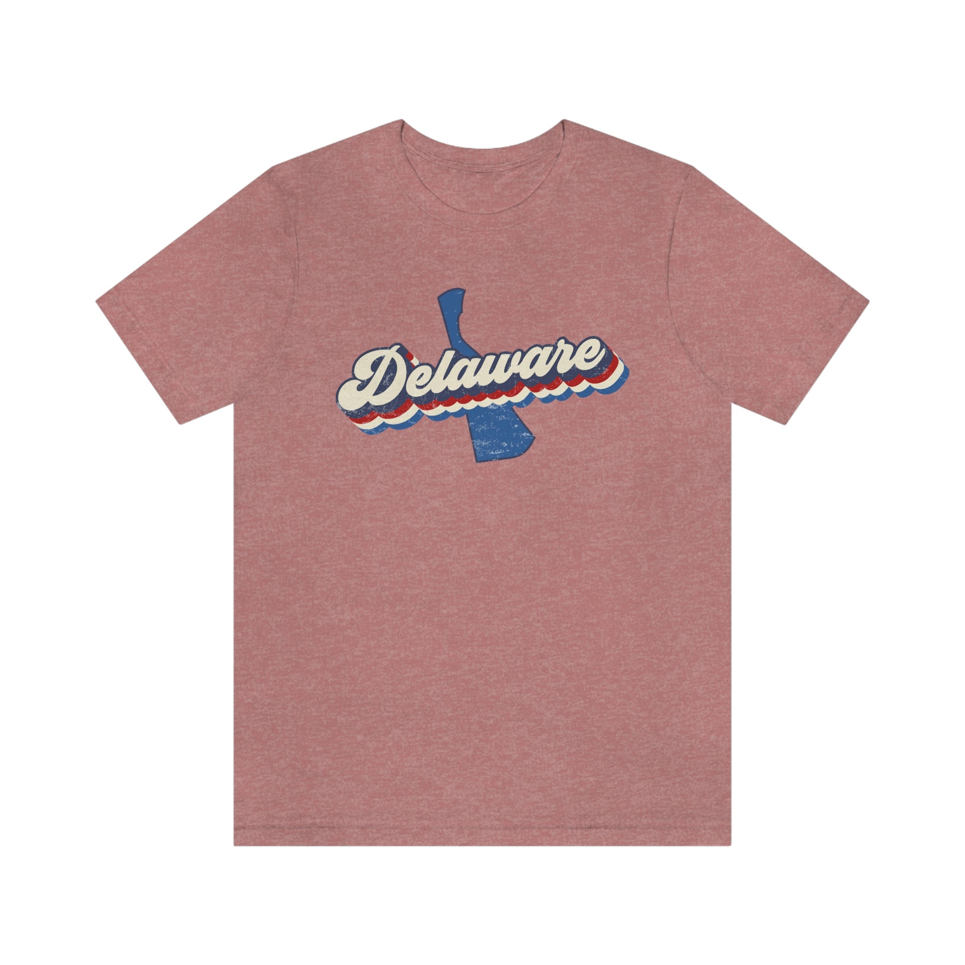 Delaware Script Red White Blue on Blue Delaware Short Sleeve T-shirt