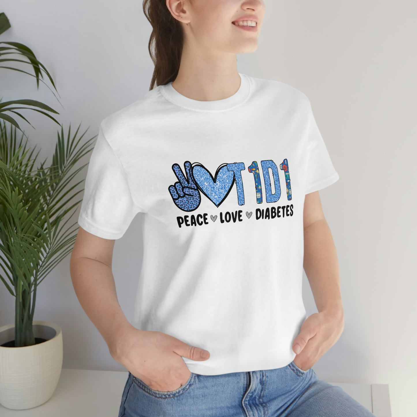 Peace Love T1D1 Diabetes Awareness Print Unisex Jersey Short Sleeve Tee