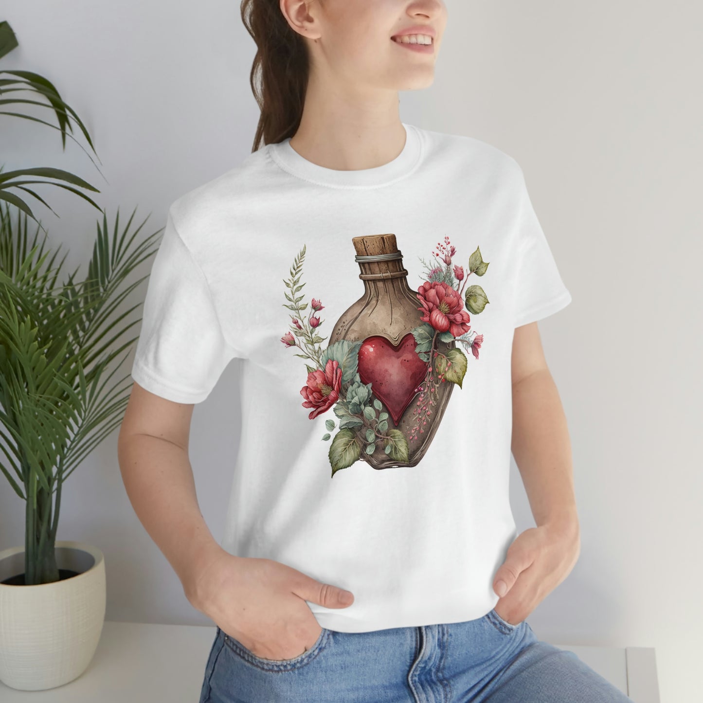 Vintage Bottle Floral Unisex Jersey Short Sleeve Tee