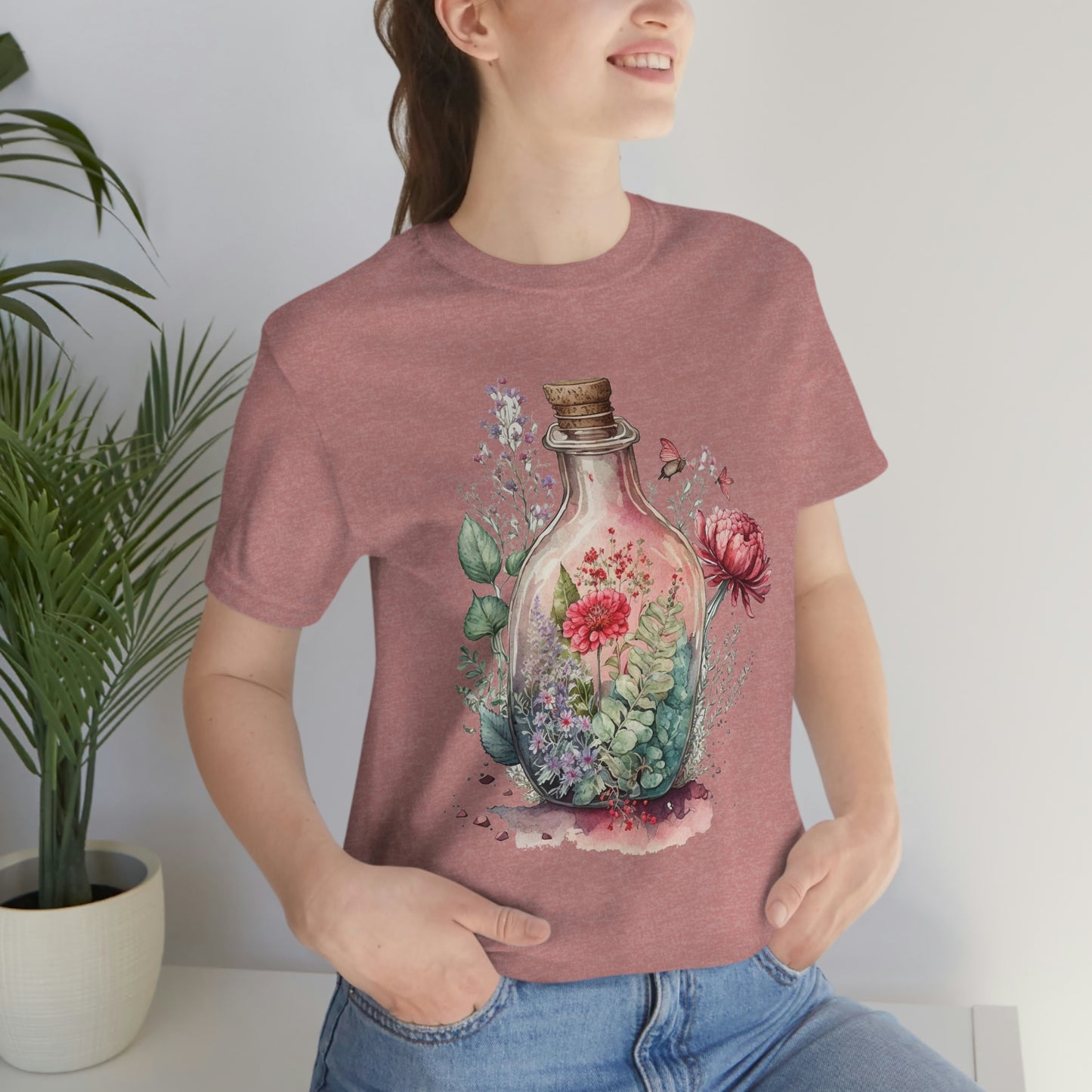 Vintage Bottle Floral Unisex Jersey Short Sleeve Tee