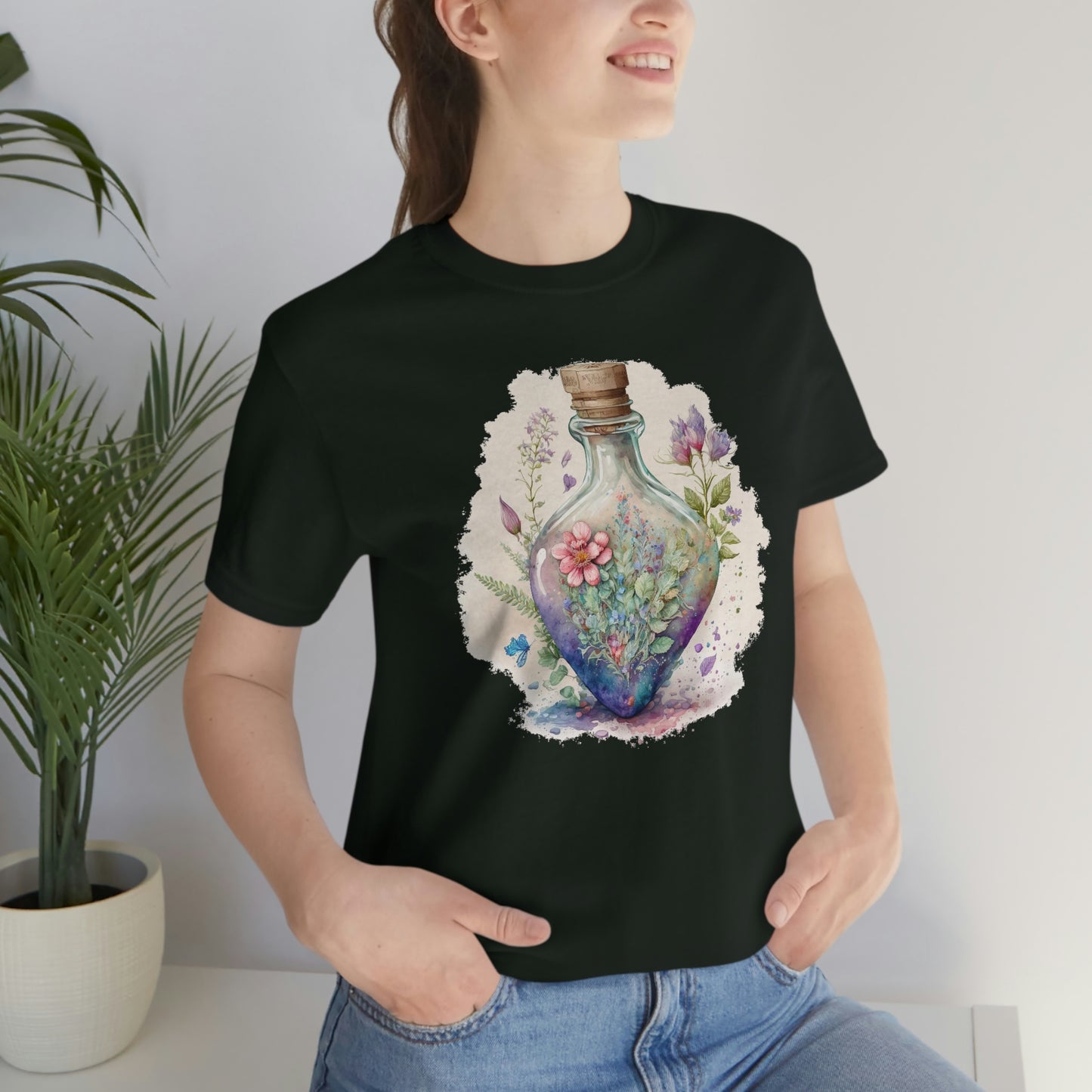 Vintage Bottle Floral Unisex Jersey Short Sleeve Tee