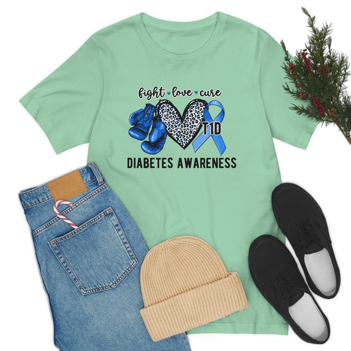Fight Love Cure T1D Diabetes Awareness Print Unisex Jersey Short Sleeve Tee