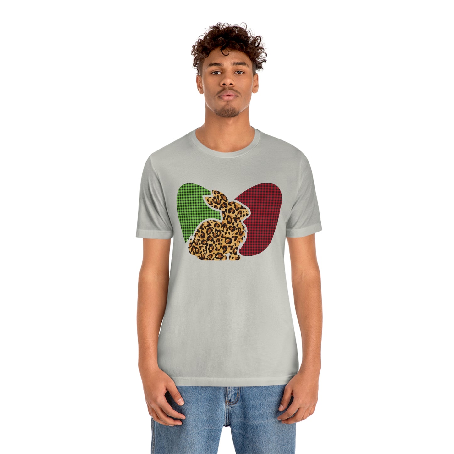 Leopard Print Plaid Eggs Easter Spring Print Unisex Jersey Short Sleeve Tee